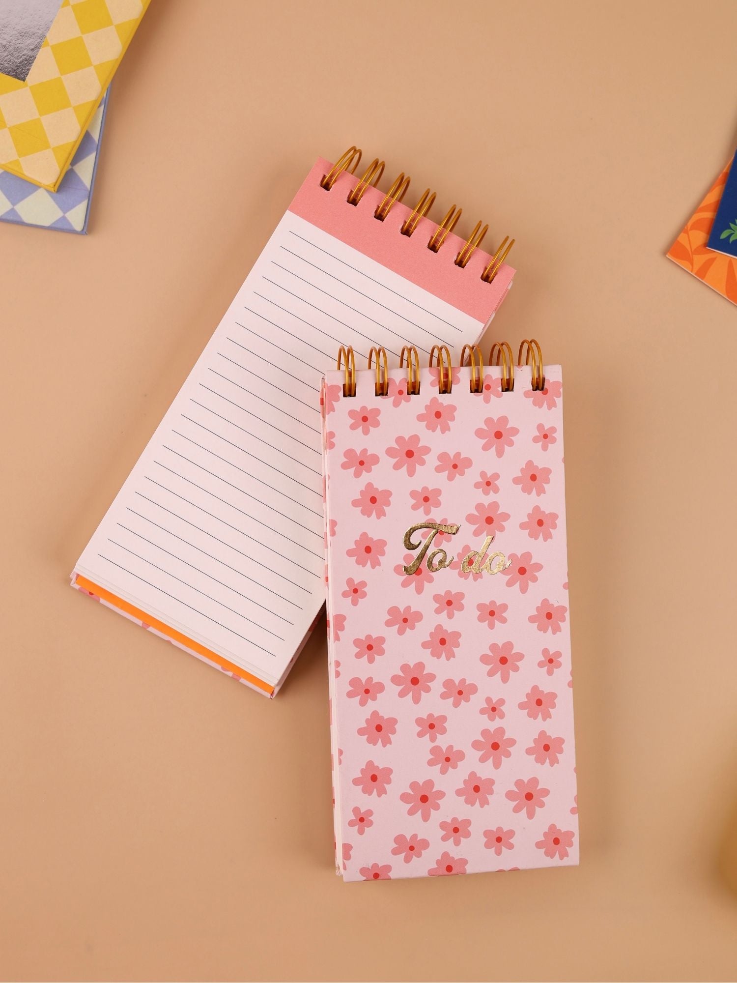 Floral To Do Notepad | Top Spiral Memo Pad | Ruled Pages | Gold Foil Cover