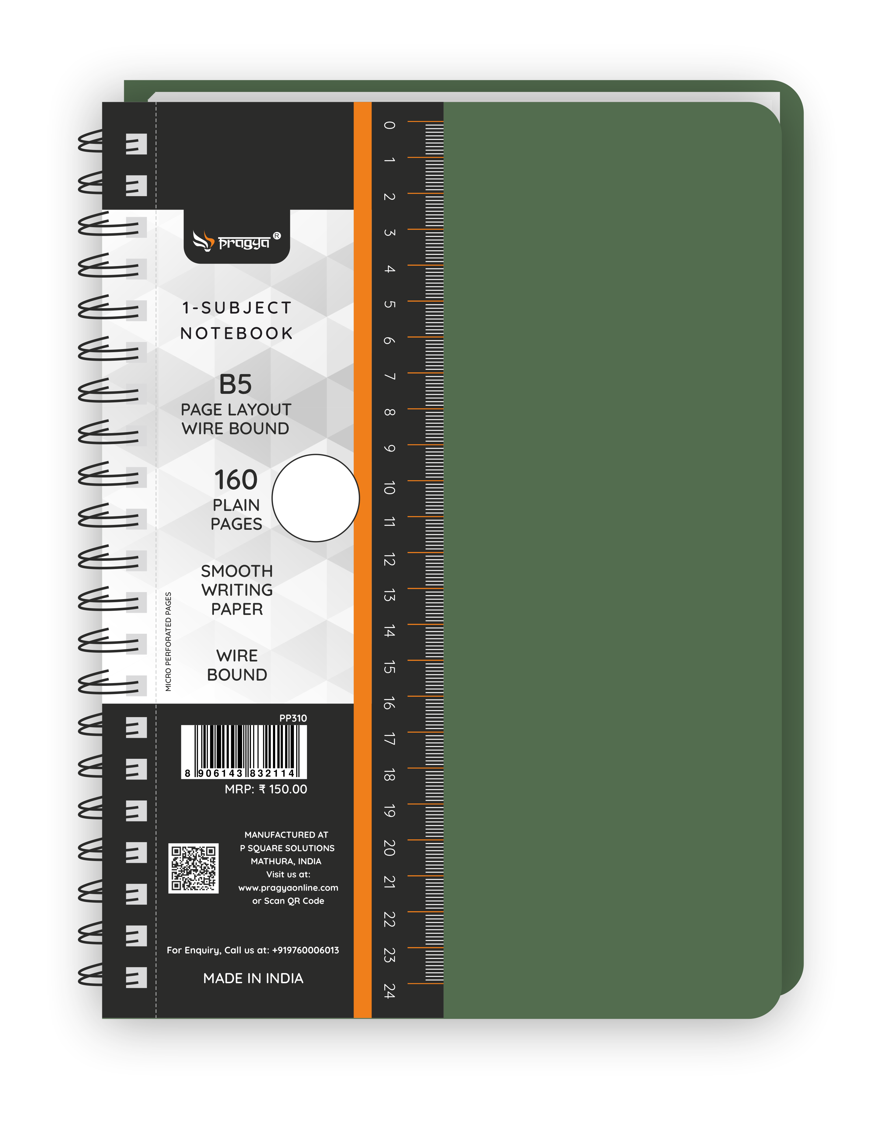 Pragya Office Pro Wire-O Subject Notebook B5 (17.5x25 CM) | 160 Pages | Premium Writing Paper | Durable Covers for Office Notes & Professional Use (Pack-2)