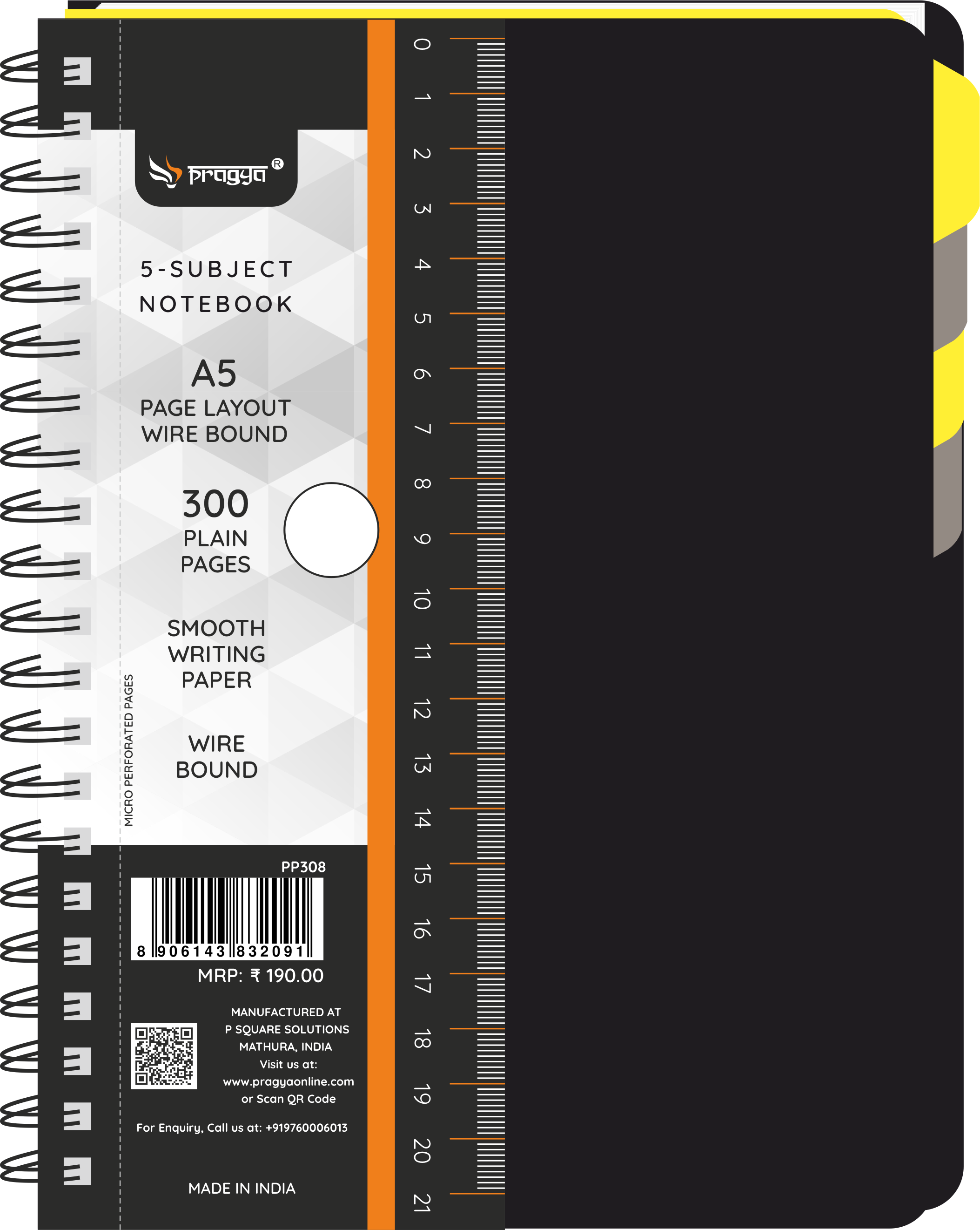 Pragya Office Pro Wire-O Subject Notebook | Size-A5 ( 14.5 x 21 cm ) | 5-Subject Notebook with Dividers | 300 Pages | Durable Cover | Professional Notebook for Office & Business Use