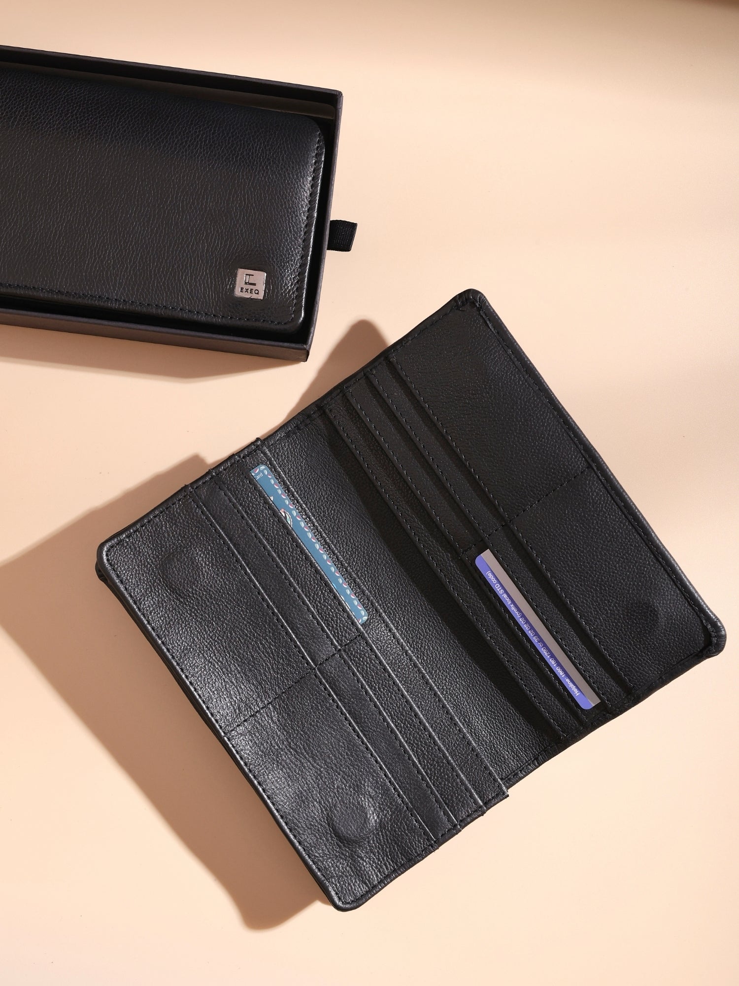 EXEQ Unisex Long Leather Wallet | Midnight Black