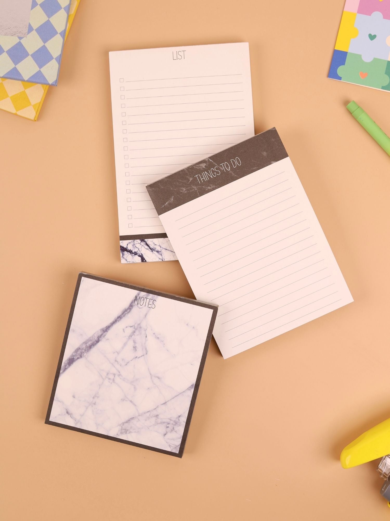Marble Desk Notepad Set – Notes, To Do & Checklist Pads | Tear-Off Sheets