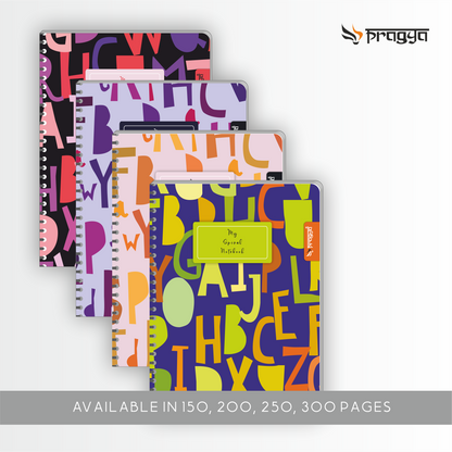 Pragya Spiral Notebook (19cm x 26cm, 150 Pages, Ruled)  |  Pack of 4