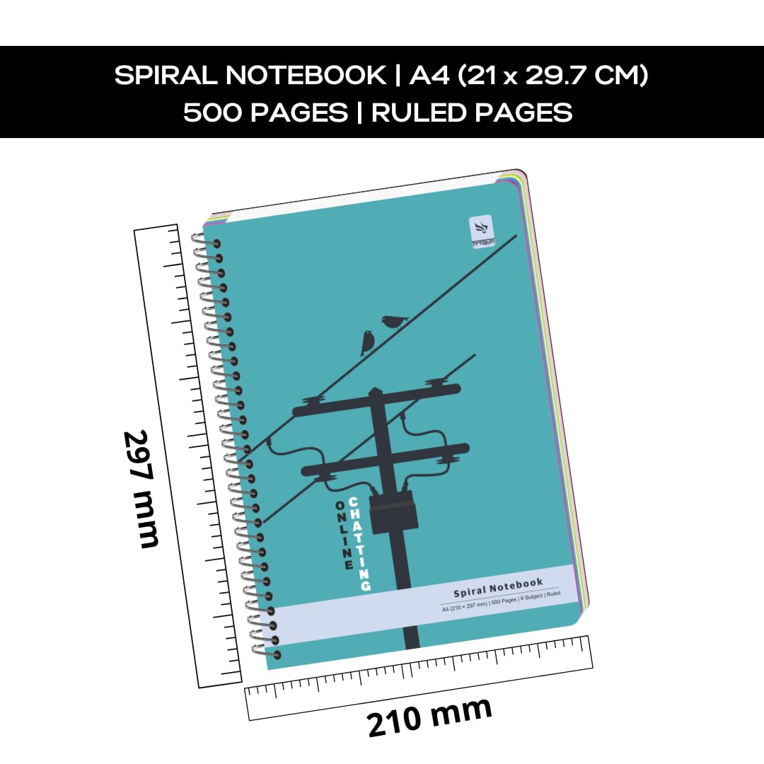 Pragya Multi Subject Spiral Notebook β A4 Size (21x29.7 cm), 300 Pages,Soft Cover, Metal Wire Bound