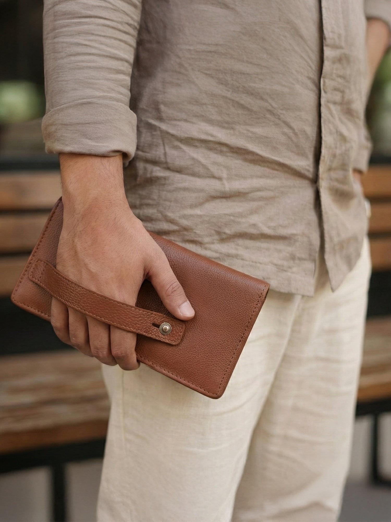 EXEQ Unisex Long Leather Wallet | Cognac Brown