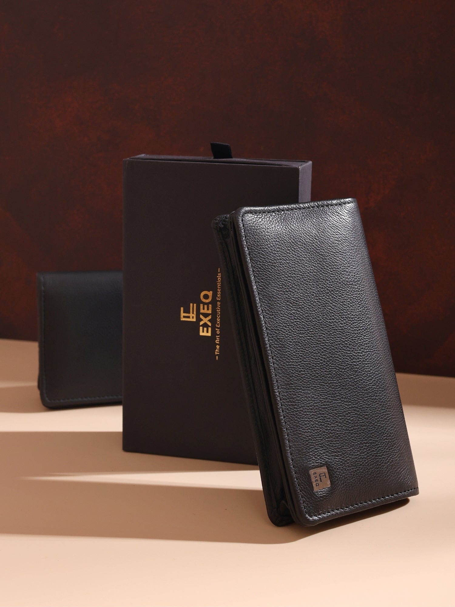 EXEQ Unisex Long Leather Wallet | Midnight Black
