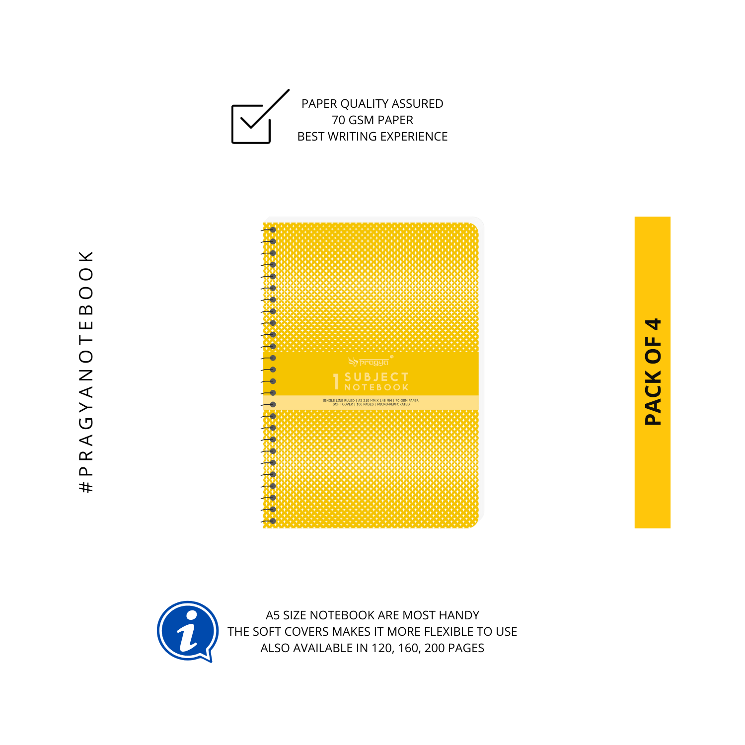 Pragya Elite Collection | A5 1-Subject Notebook | Single Ruled Pages | Wire-Bound | Soft Cover Premium Notebooks for School, College, Office & Daily Writing (Pack-6)