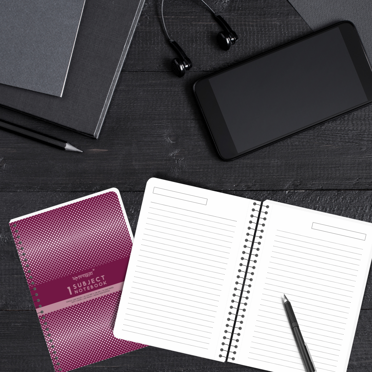 Pragya Elite Collection | A5 1-Subject Notebook | Single Ruled Pages | Wire-Bound | Soft Cover Premium Notebooks for School, College, Office & Daily Writing (Pack-6)