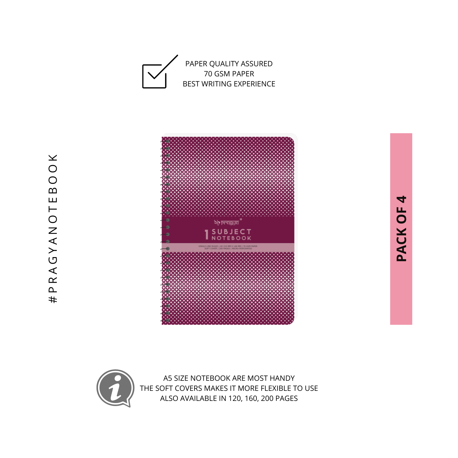 Pragya Elite Collection | A5 1-Subject Notebook | Single Ruled Pages | Wire-Bound | Soft Cover Premium Notebooks for School, College, Office & Daily Writing (Pack-6)