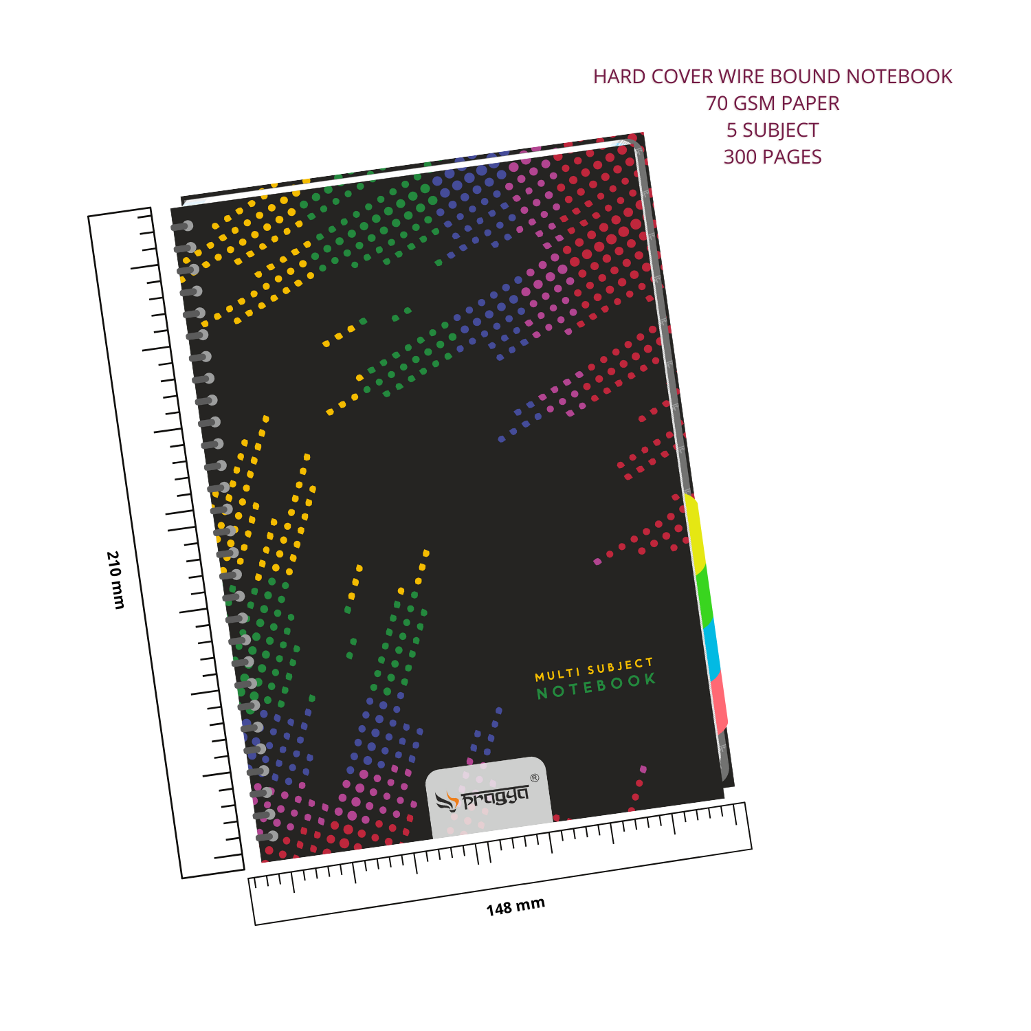 Pragya Elite Collections Wire-O Notebook β 5 Subject | 300 Pages | Single Ruled | Premium Spiral Hard Cover | Ideal for Office, School & Personal Use (Pack of 6)