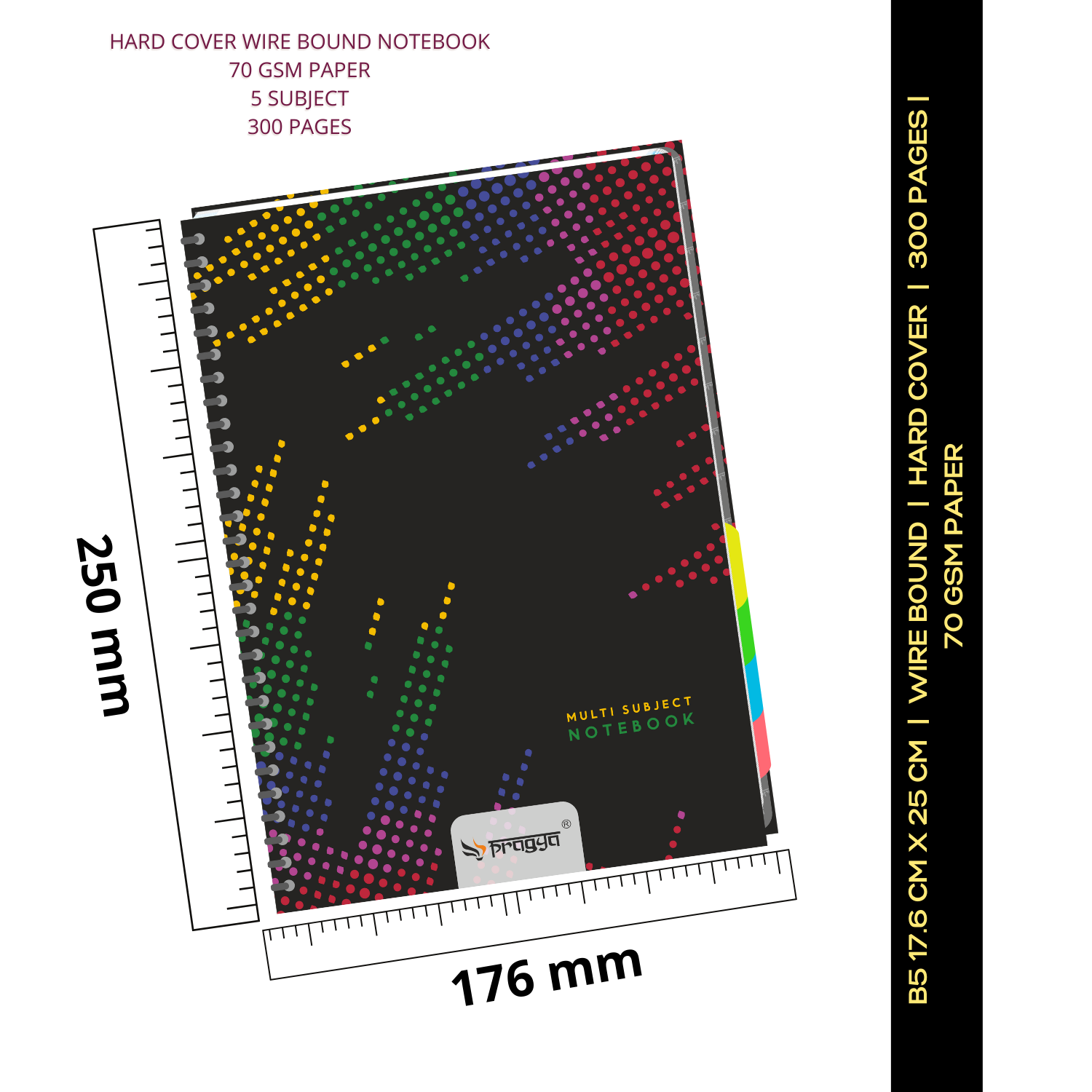 Pragya Elite Collections Wire-O Notebook β 5 Subject | 300 Pages | Single Ruled | Premium Spiral Hard Cover | Ideal for Office, School & Personal Use (Pack of 6)