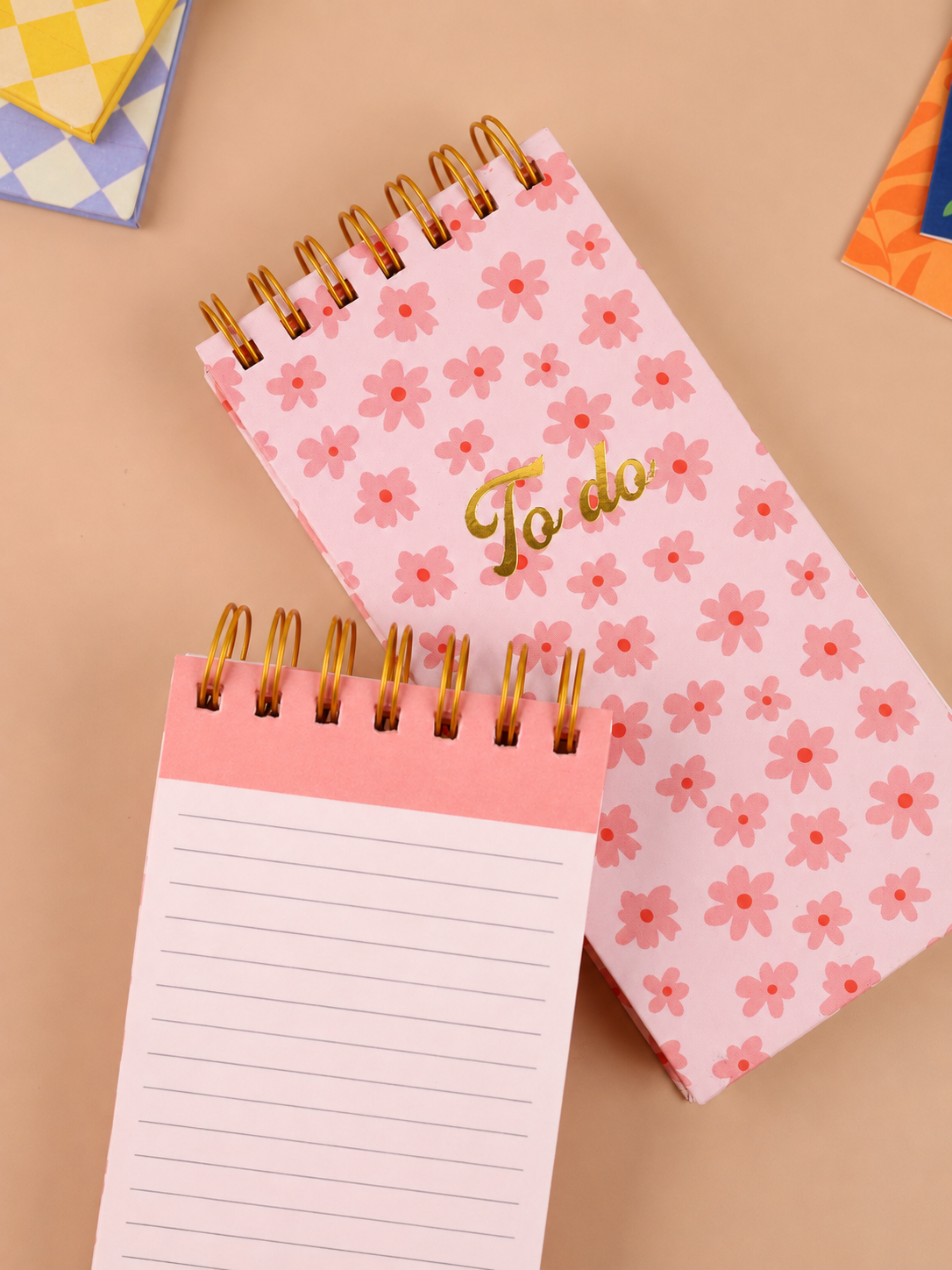 Floral To Do Notepad | Top Spiral Memo Pad | Ruled Pages | Gold Foil Cover