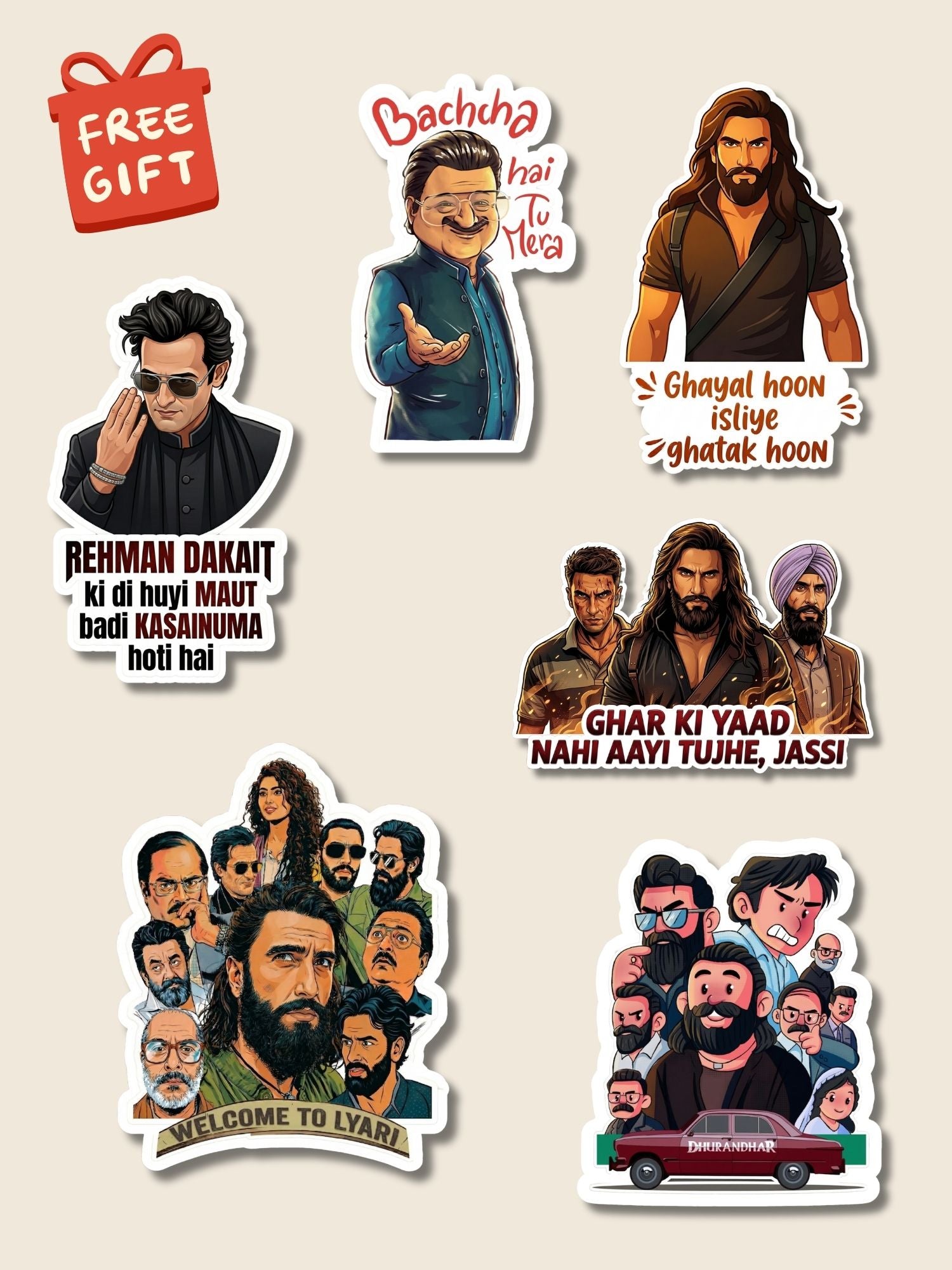 Magnetic Bookmark Set ā Dhurandar Collection (Pack of 6 + Free Fridge Magnet)