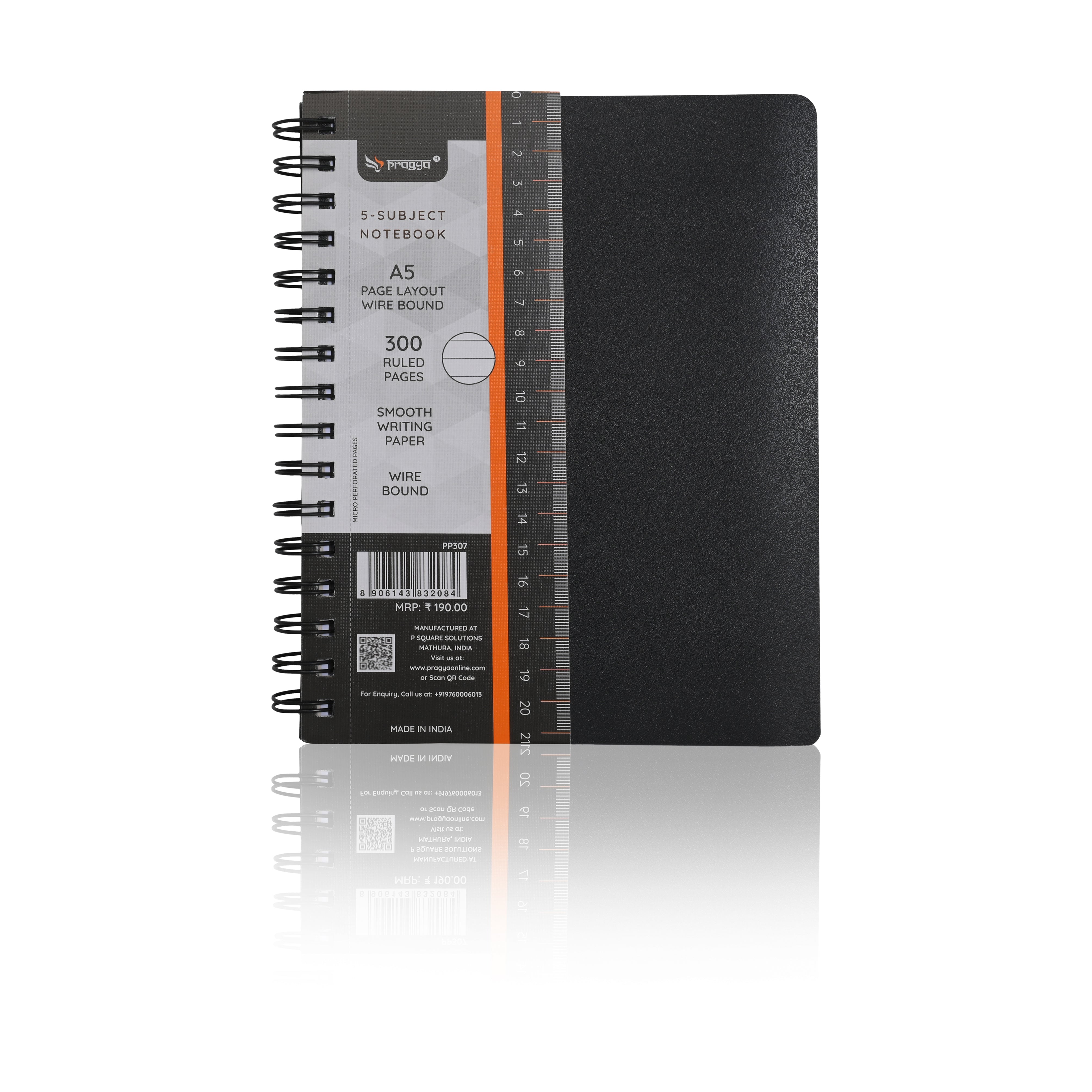 Pragya Office Pro Wire-O Subject Notebook | Size-A5 ( 14.5 x 21 cm ) | 5-Subject Notebook with Dividers | 300 Pages | Durable Cover | Professional Notebook for Office & Business Use
