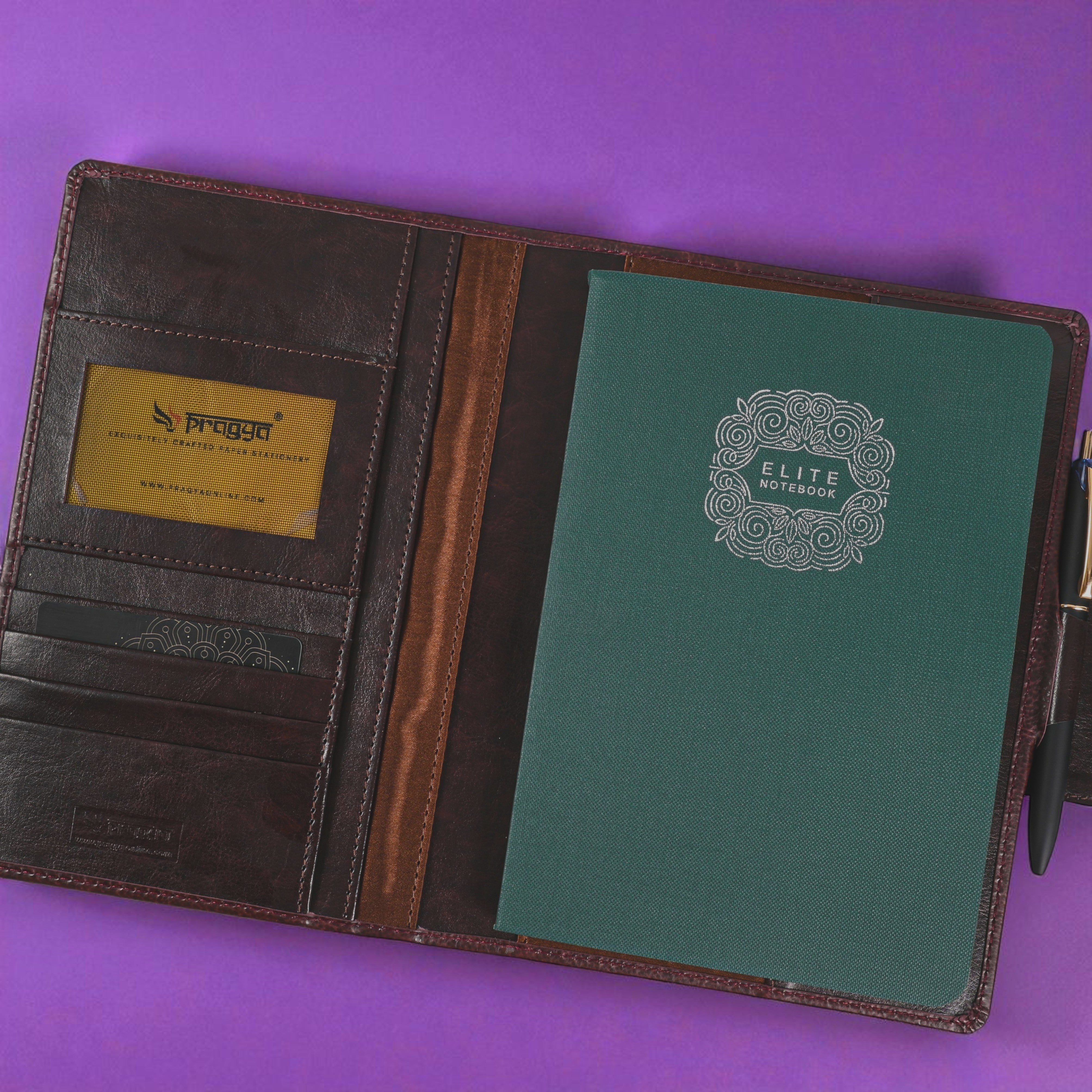 Pragya Premium B5 Leatherette Office Folder with Diary Notebook, Refillable Executive Organizer, Card & ID Slots, Pen Loop, Magnetic Closure โ Ideal for Corporate Office Use & Documents