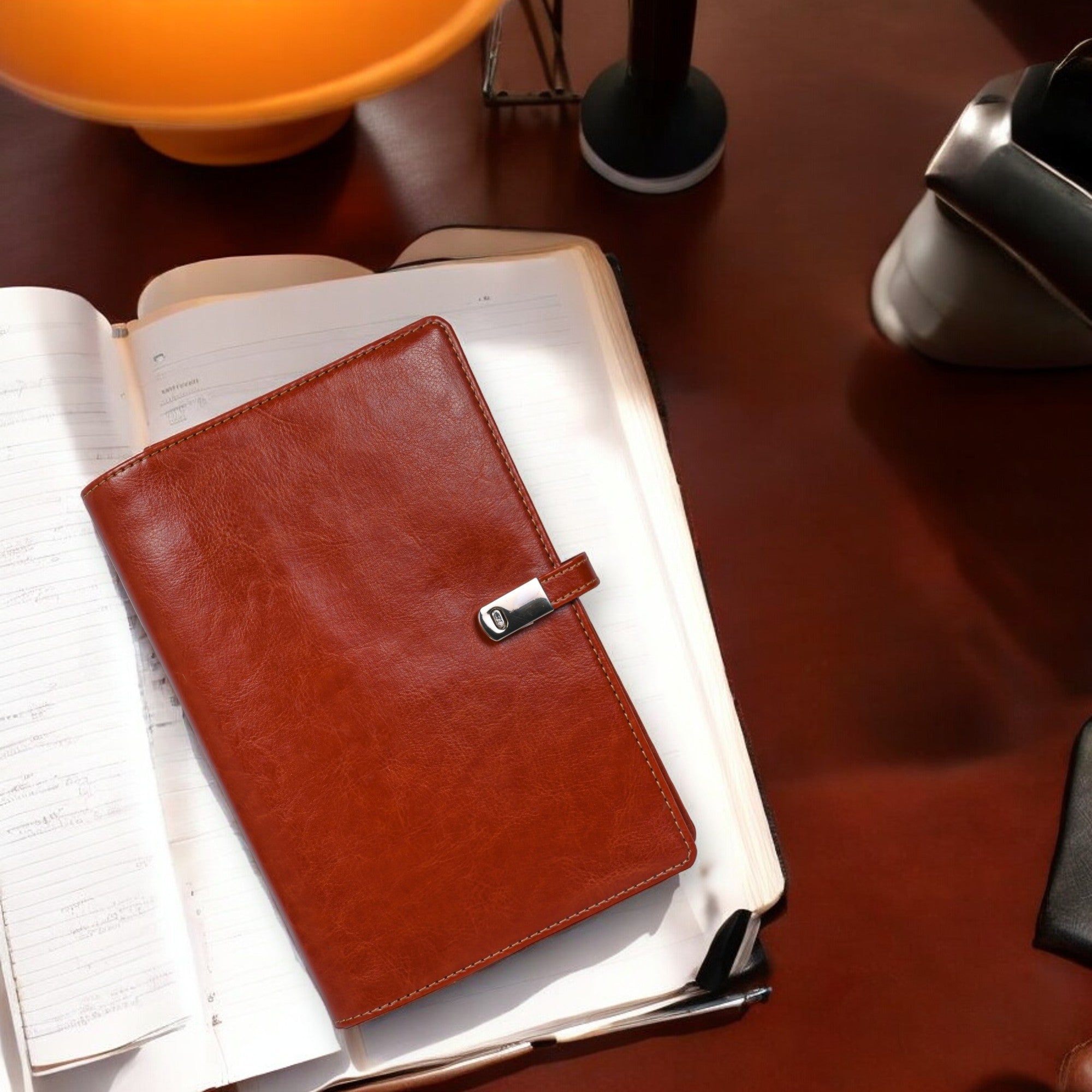 Pragya Elite Collection | A5 Notebook & Document Organizer – PU Leatherette Cover, Magnetic Closure, Card Slots & Note Pockets – Refillable Notepad for Business, Travel & Office Use