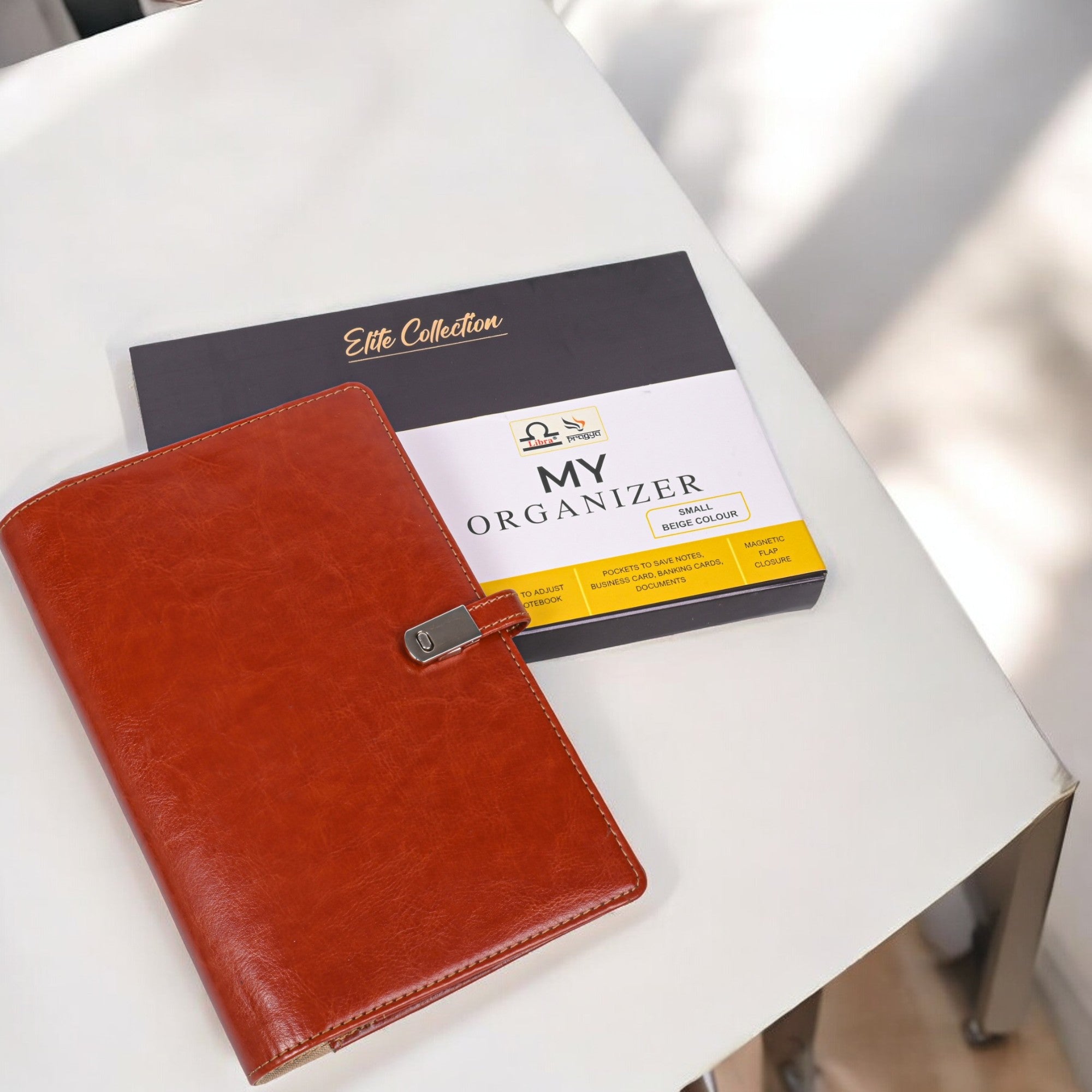 Pragya Elite Collection | A5 Notebook & Document Organizer – PU Leatherette Cover, Magnetic Closure, Card Slots & Note Pockets – Refillable Notepad for Business, Travel & Office Use