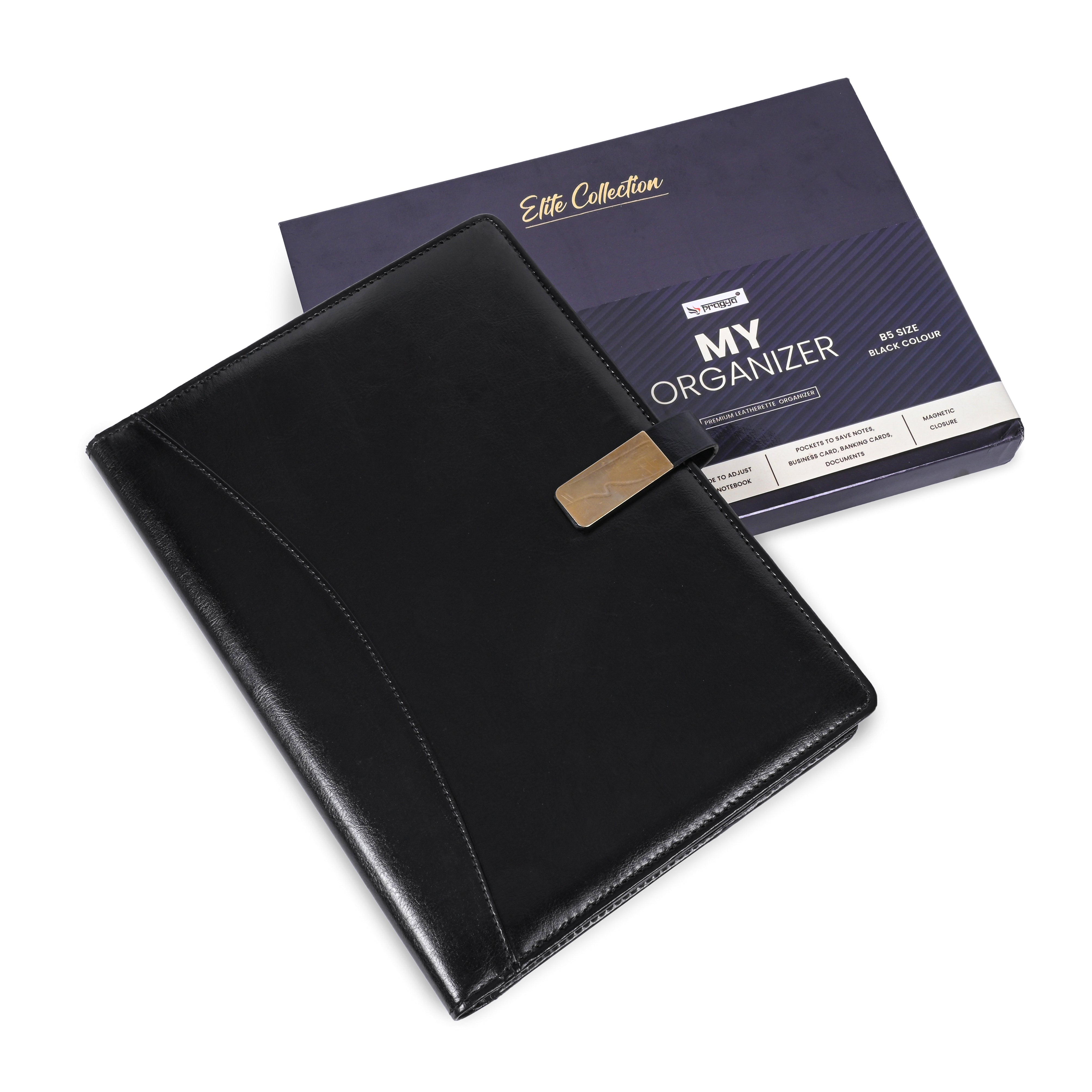 Pragya Premium Leatherette Organizer | B5 Size (17.5x25 cm) | Includes 1 Premium Notebook | Magnetic Closure | Multi-Pocket Design for Cards & Documents | Professional Business Planner