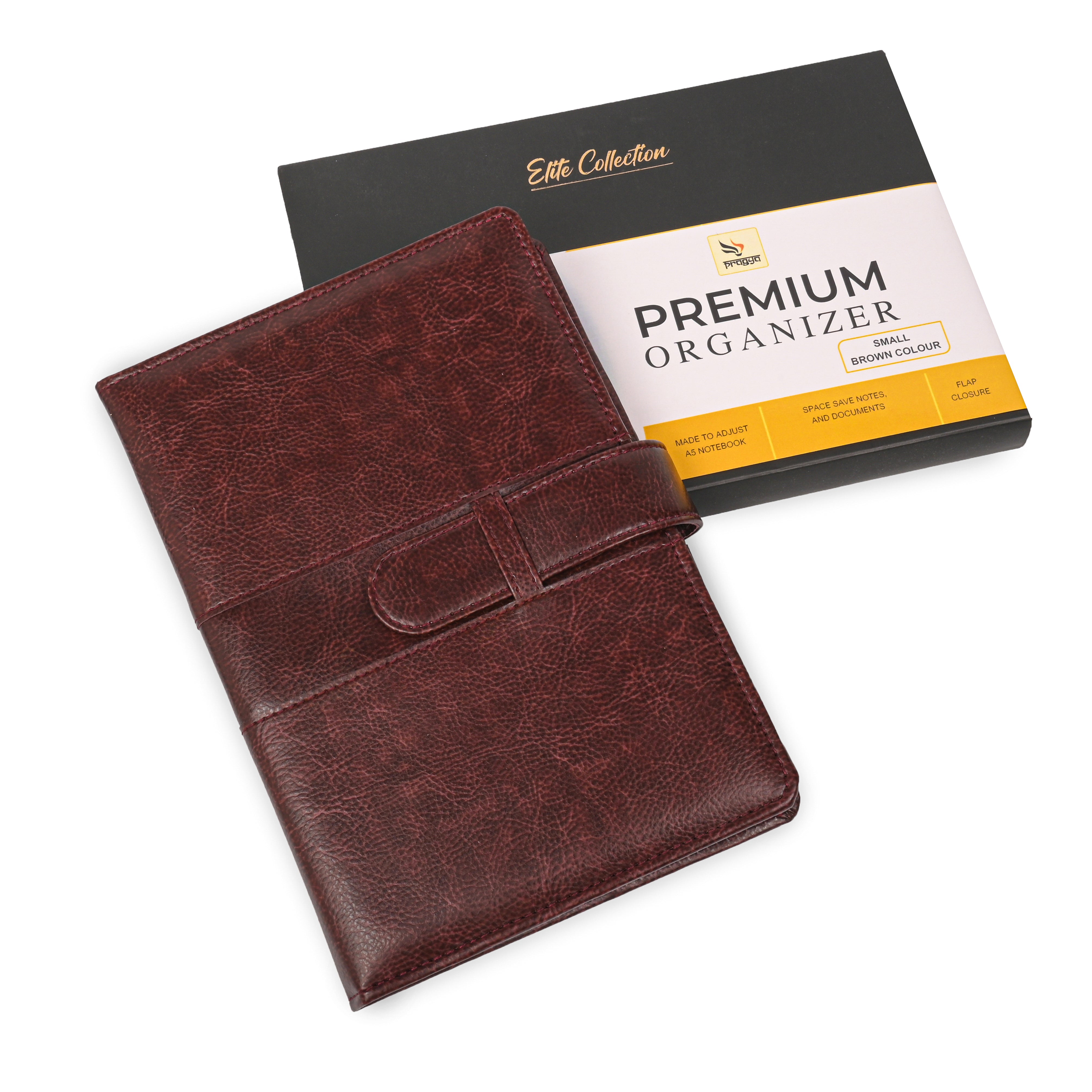 Pragya Elite Collection Premium Leatherette Organizer A5 (14.5 x 21 CM) | Refillable Executive Diary Notebook | Card & ID Slots, Pen Loop, Flap Closure | Professional Planner for Office & Corporate Use
