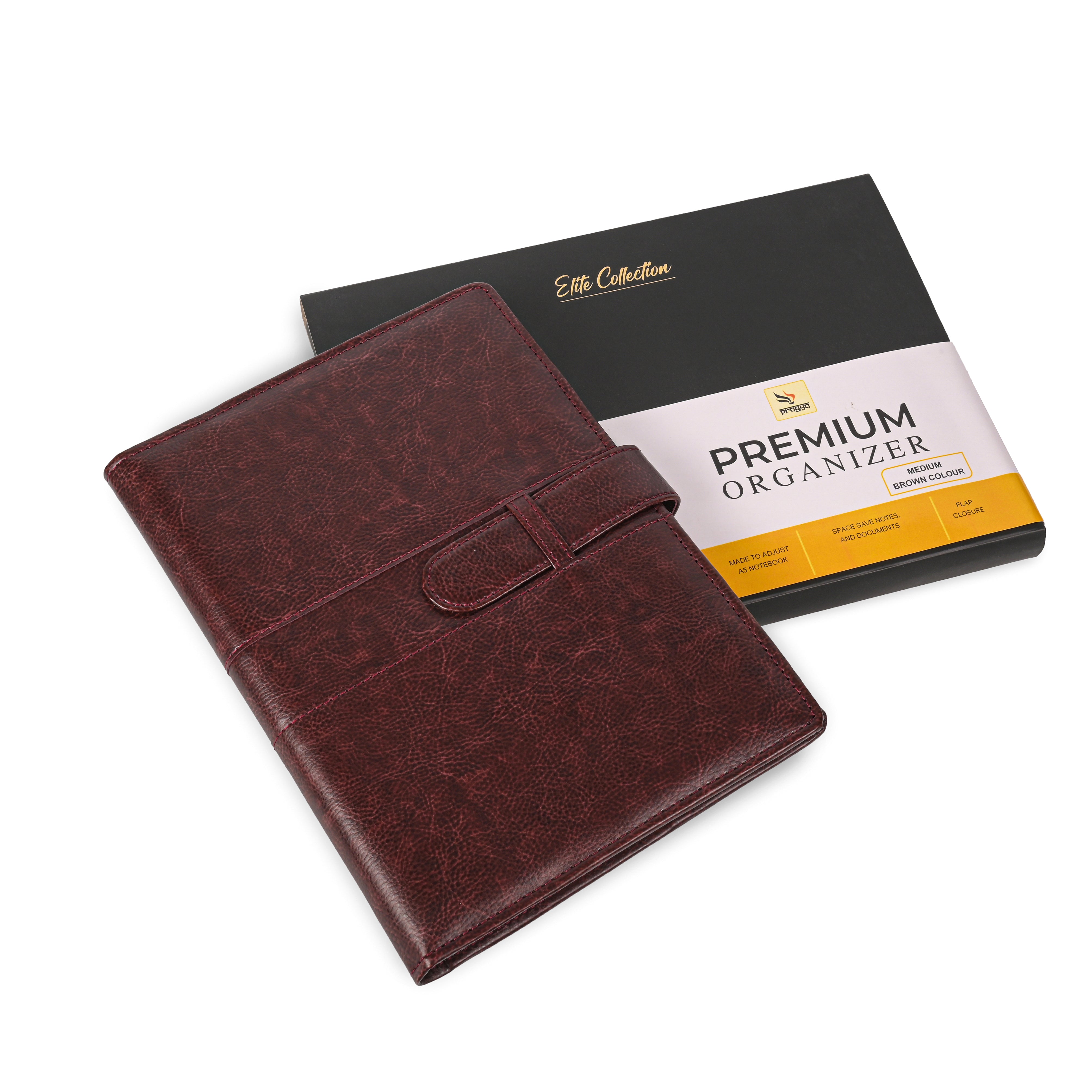 Pragya Elite Collection Premium Leatherette Organizer B5 (17.5 x 25 CM) | Refillable Executive Diary Notebook | Card & ID Slots, Pen Loop, Flap Closure | Professional Planner for Office & Corporate Use