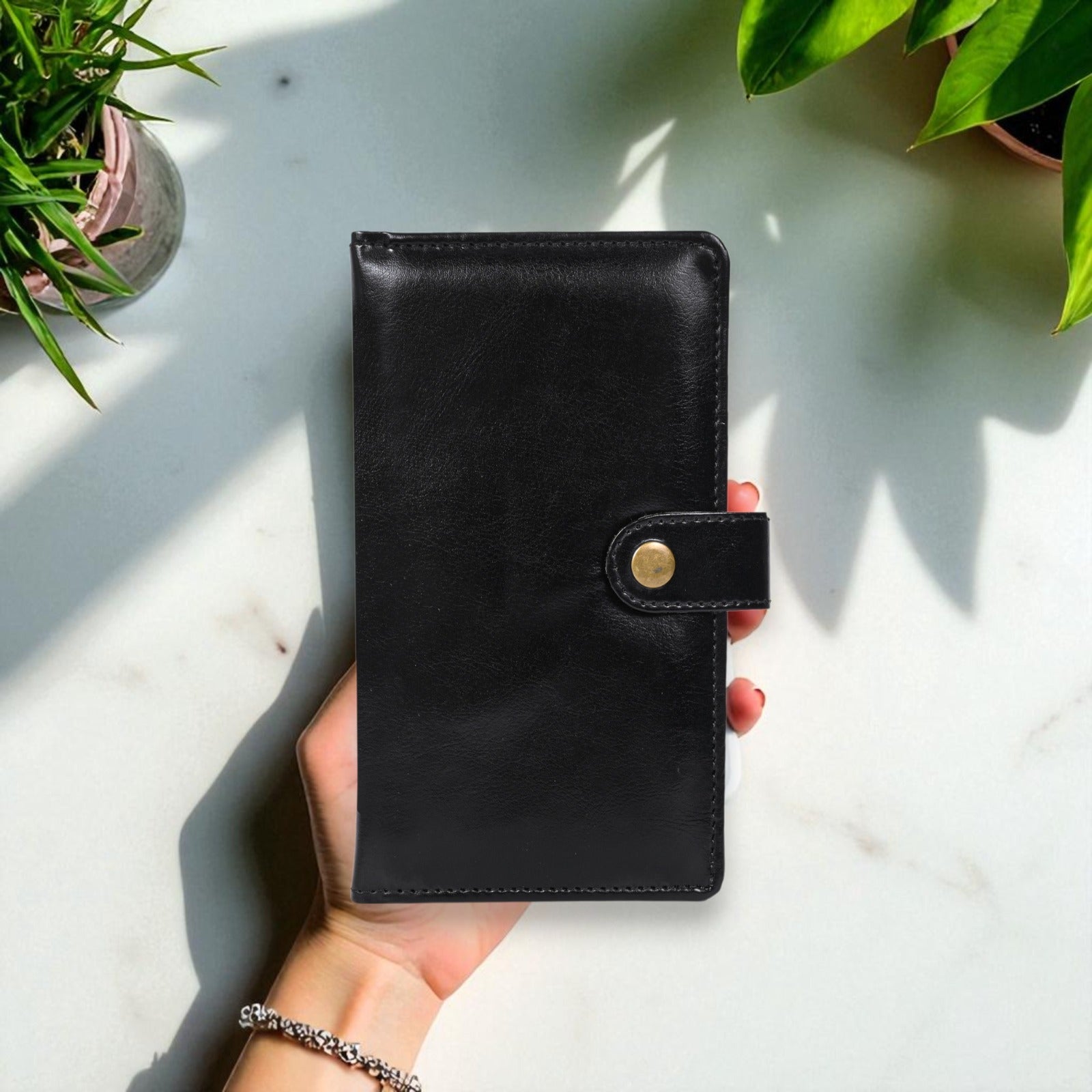 Pragya Leatherette Travel Wallet Organizer with Travel Notebook & Secure Button Strap | Multi-Pocket for Cards, ID, Passport & Coins