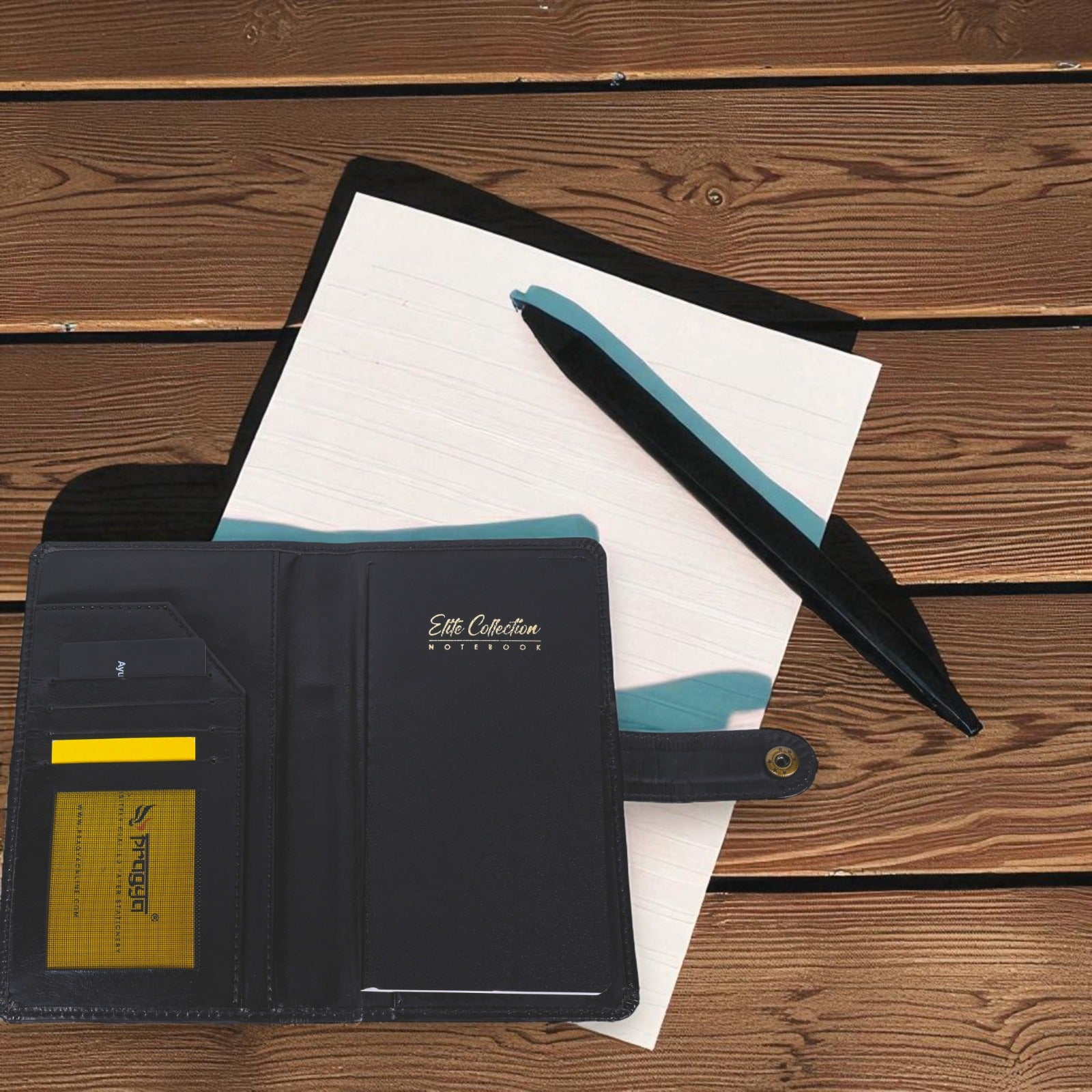 Pragya Leatherette Travel Wallet Organizer with Travel Notebook & Secure Button Strap | Multi-Pocket for Cards, ID, Passport & Coins