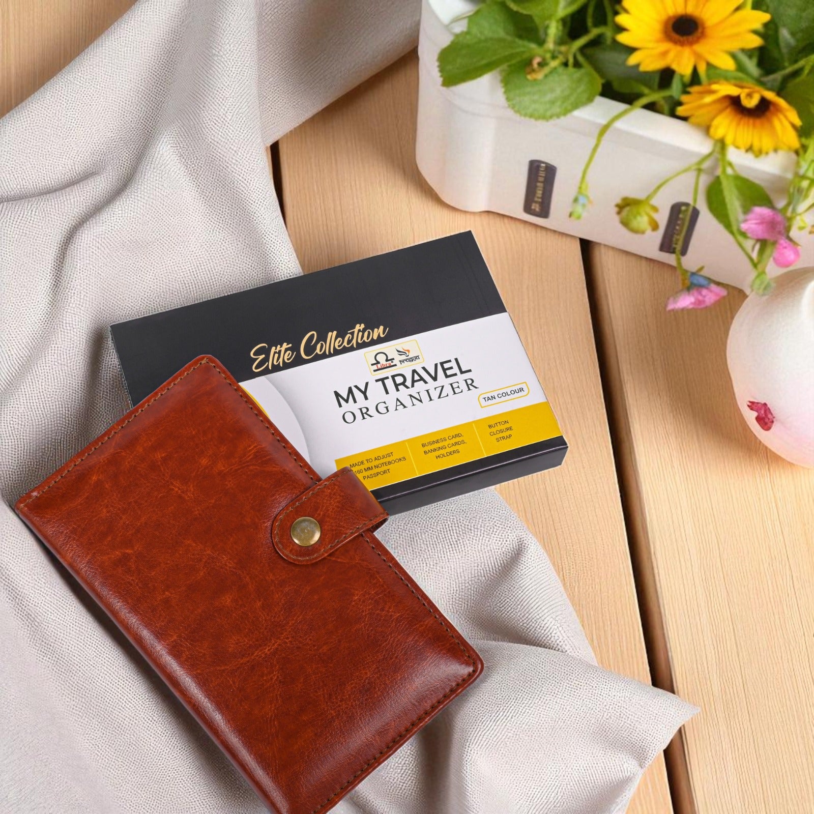 Pragya Leatherette Travel Wallet Organizer with Travel Notebook & Secure Button Strap | Multi-Pocket for Cards, ID, Passport & Coins