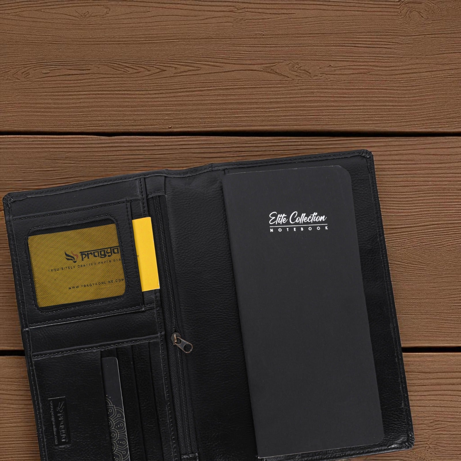 Pragya Premium Travel Wallet – Sleek Leather Look Organizer with Zipper Pocket for Currency, Card Slots, Coin Space, Travel Notebook, Hotel Room Key Holder & Box Packing