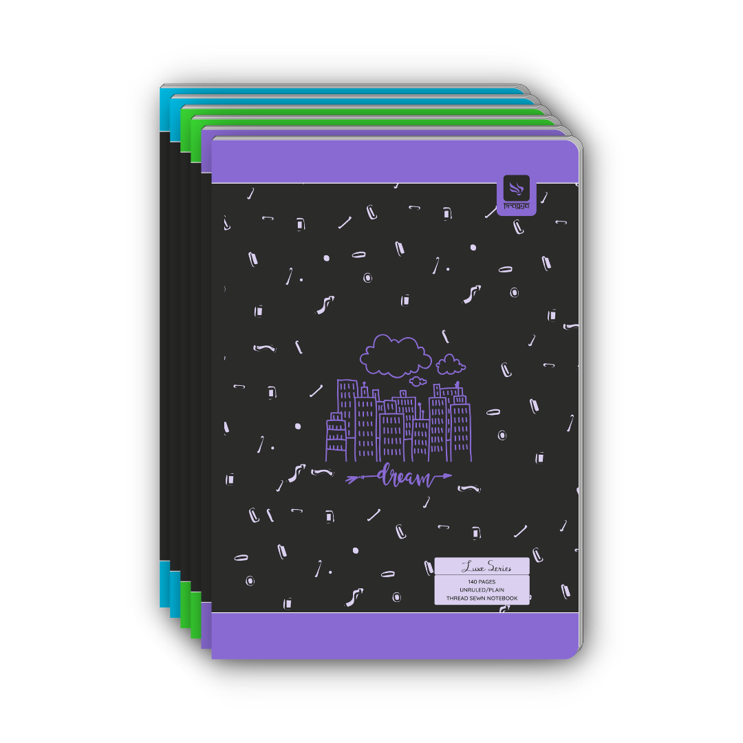 Pragya A4 Notebook – Luxe Series, 140 Pages Unruled/Plain, Thread Sewn Binding, Hard Cover, Premium Notebook for Sketching, Journaling & Creative Work | Pack of 3