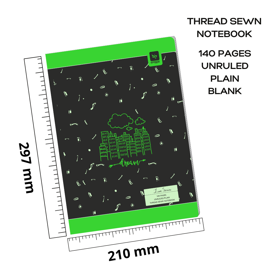 Pragya A4 Notebook – Luxe Series, 140 Pages Unruled/Plain, Thread Sewn Binding, Hard Cover, Premium Notebook for Sketching, Journaling & Creative Work | Pack of 3