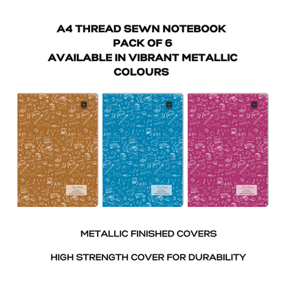 Pragya A4 Notebook (172 Pages, Plain) Thread Sewn Luxe Series | Pack of 6
