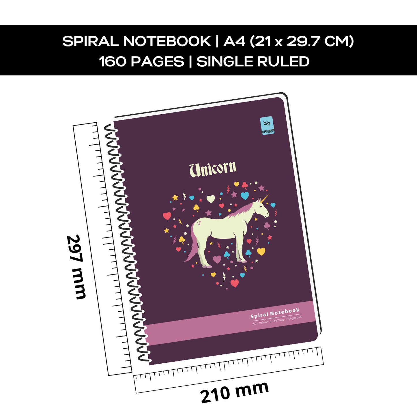Pragya A4 Notebook (160 Pages, Ruled) Spiral - Premium Textured Cover  |  Pack of 4