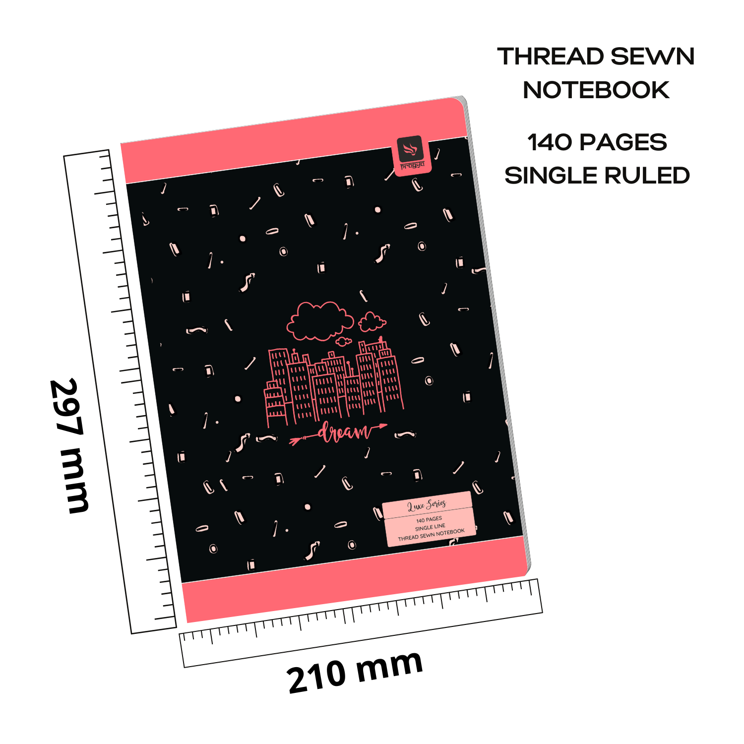 Pragya Elite Collection A4 (29.7x21 cm) Register Notebook – Luxe Series, 140 Ruled Pages, Thread Sewn Binding, Hard Cover – Premium  Notebook for Office, School & Personal Use | Pack of 3