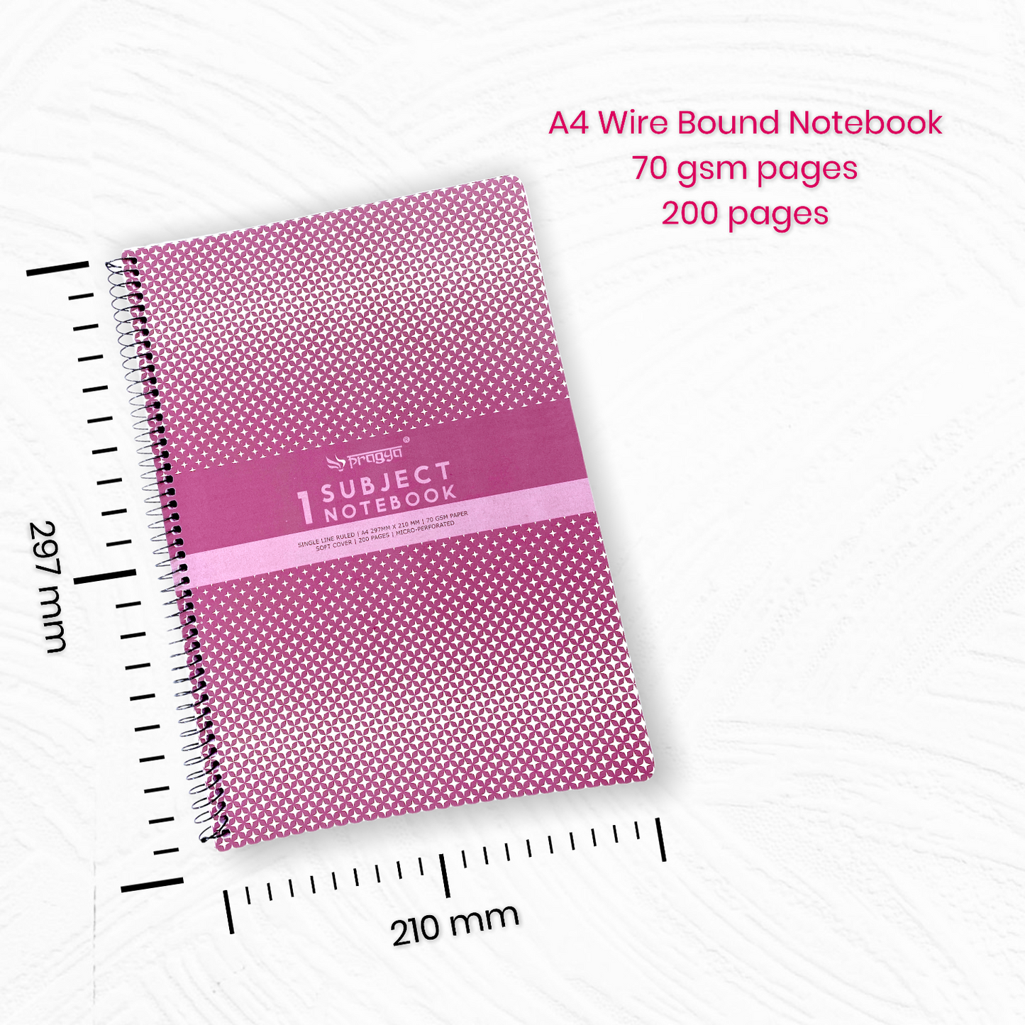 Pragya 1-Subject A4 Notebook (200 Pages, Ruled) Wire-Bound | Pack of 4