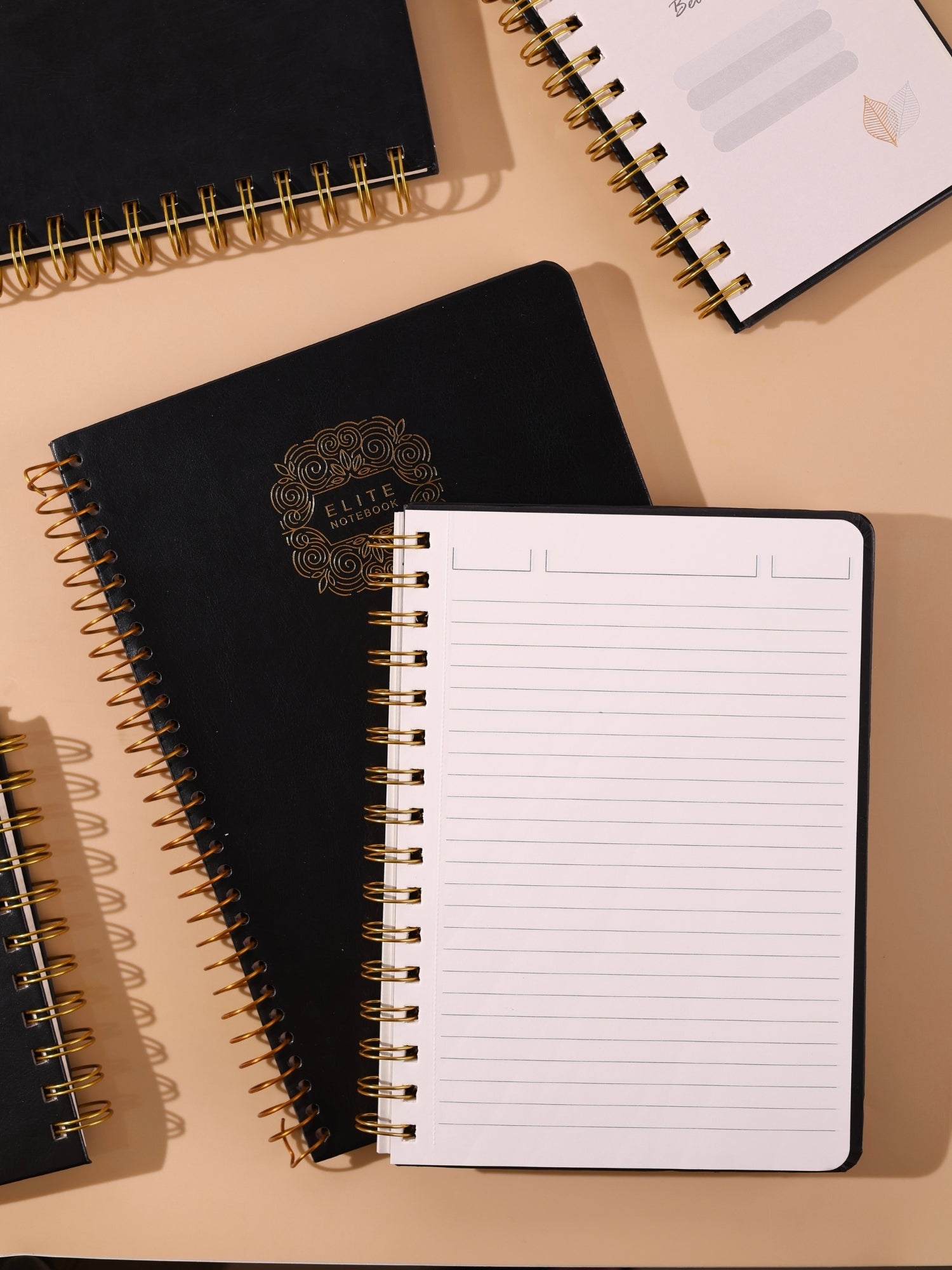 Leatherette Cover Executive Notebook Diary | Golden Wire O | 160 Ruled Pages | A5 & B5 Sizes | Pack of 1