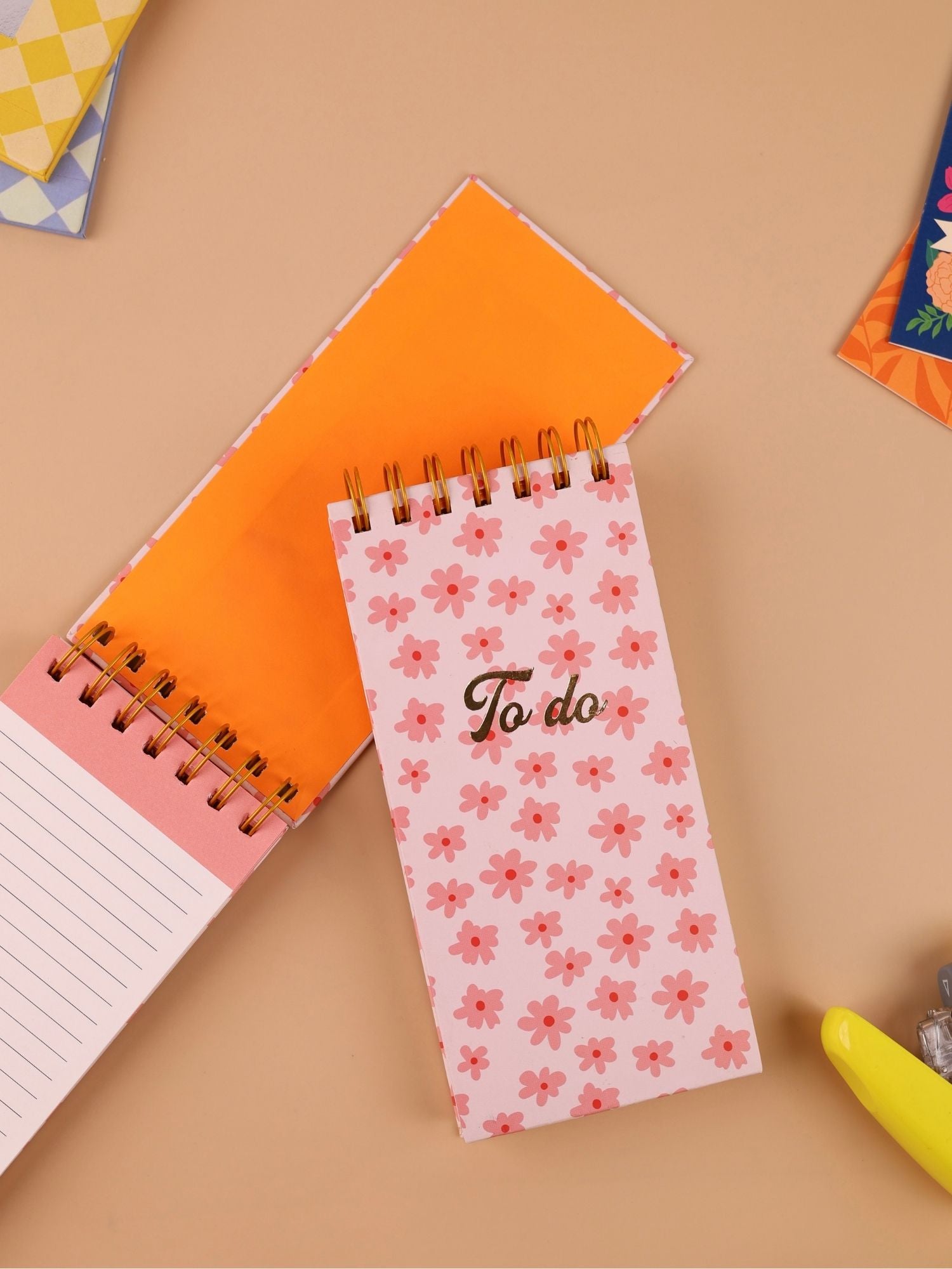 Floral To Do Notepad | Top Spiral Memo Pad | Ruled Pages | Gold Foil Cover