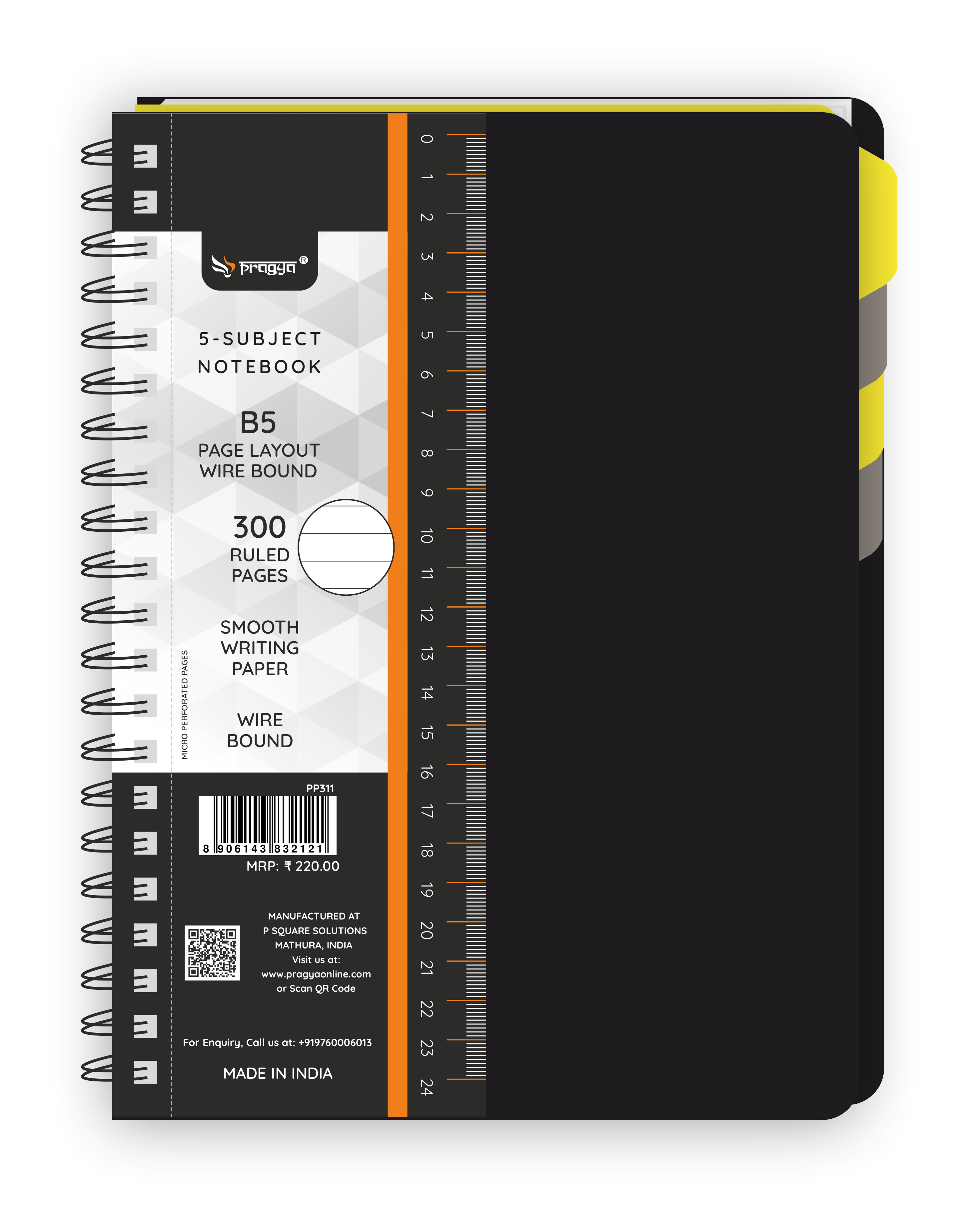 5-Subject B5 Notebook (300 Pages, Ruled/Plain) Textured Cover |  Pack of 2