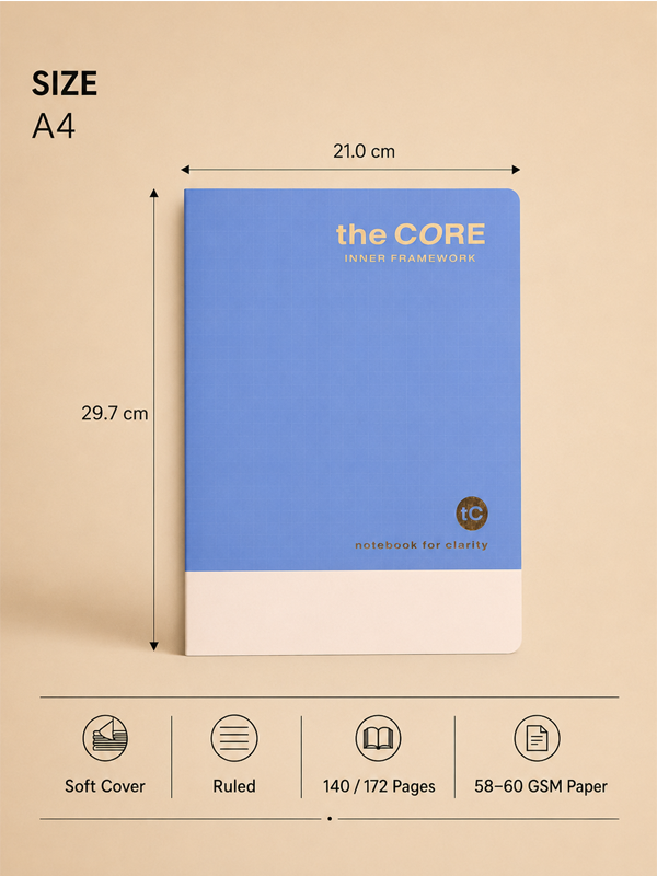 Core Series A4 Notebook – 140 / 172 Pages | Ruled | Thread Sewn | Premium Gold Foil Cover