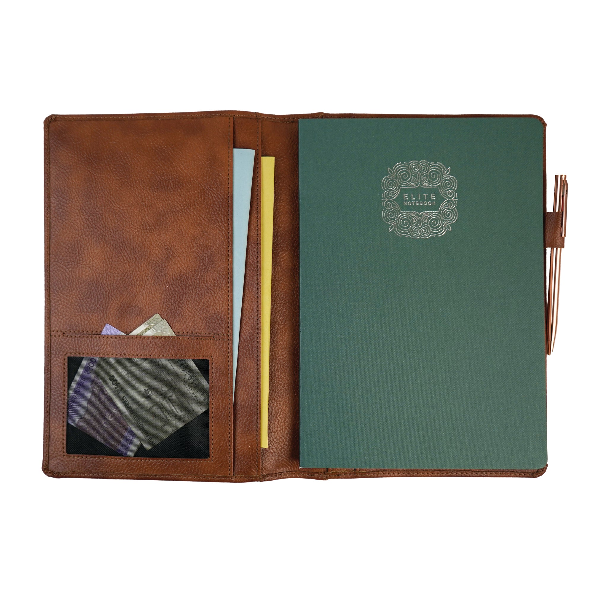 Pragya Refillable A5 Leather Travel Journal Organizer with Pockets and Pen Holder