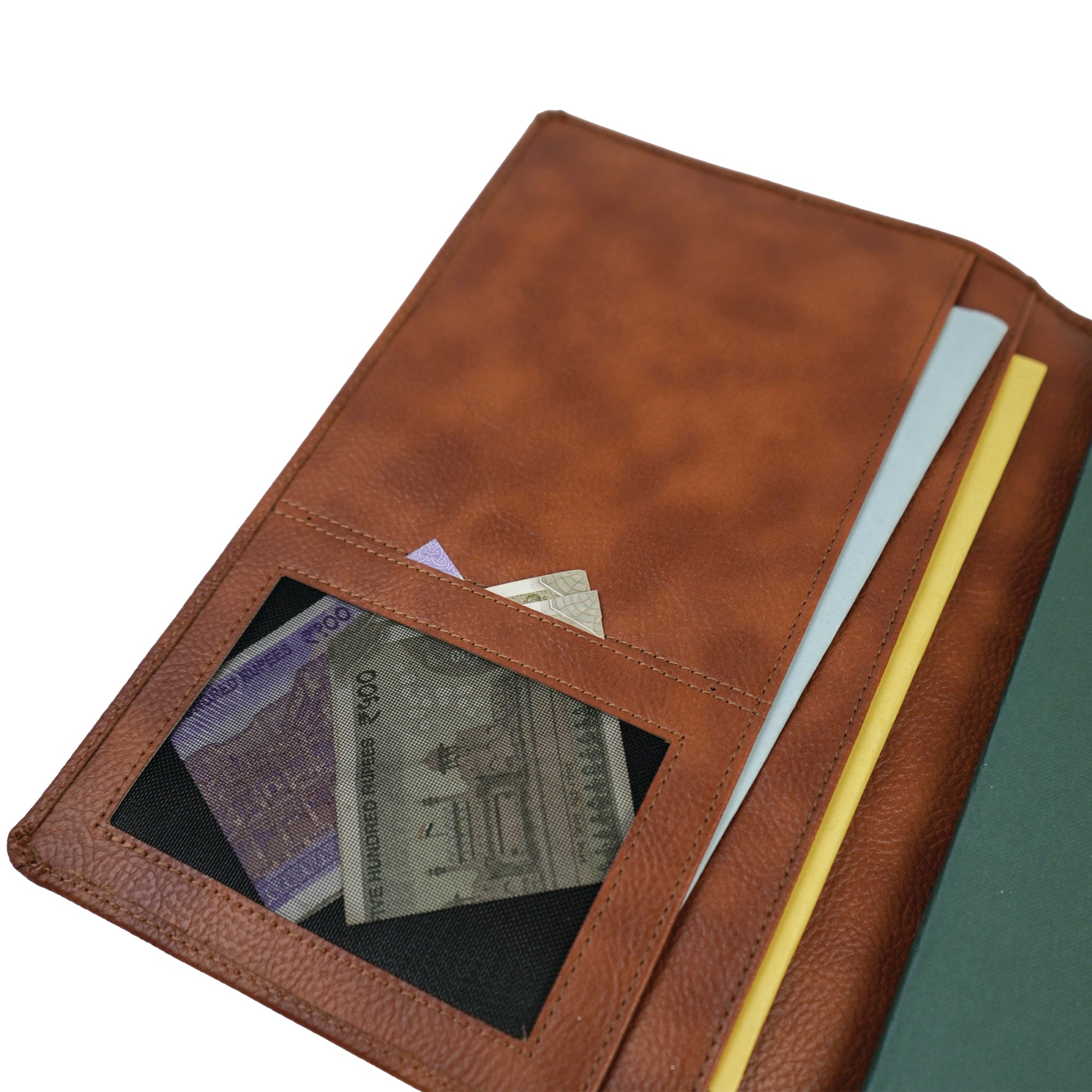 Pragya Refillable A5 Leather Travel Journal Organizer with Pockets and Pen Holder