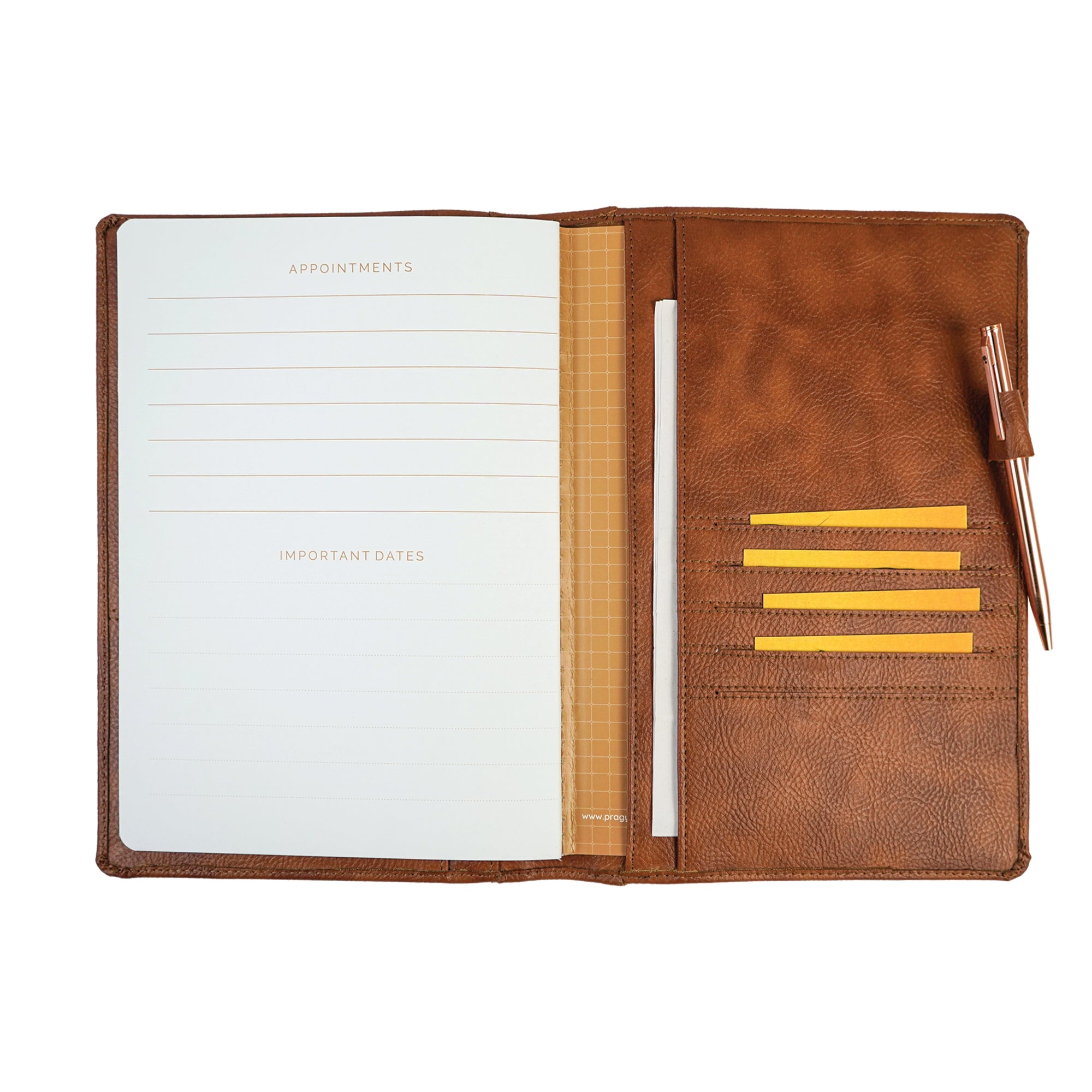Pragya Refillable A5 Leather Travel Journal Organizer with Pockets and Pen Holder