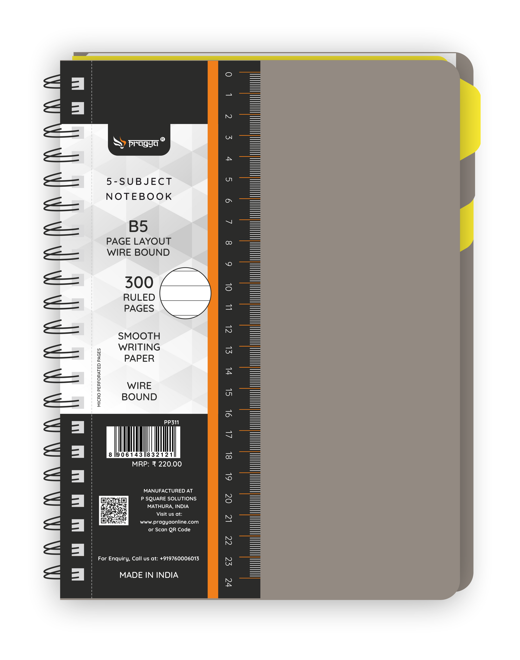 5-Subject B5 Notebook (300 Pages, Ruled/Plain) Textured Cover |  Pack of 2
