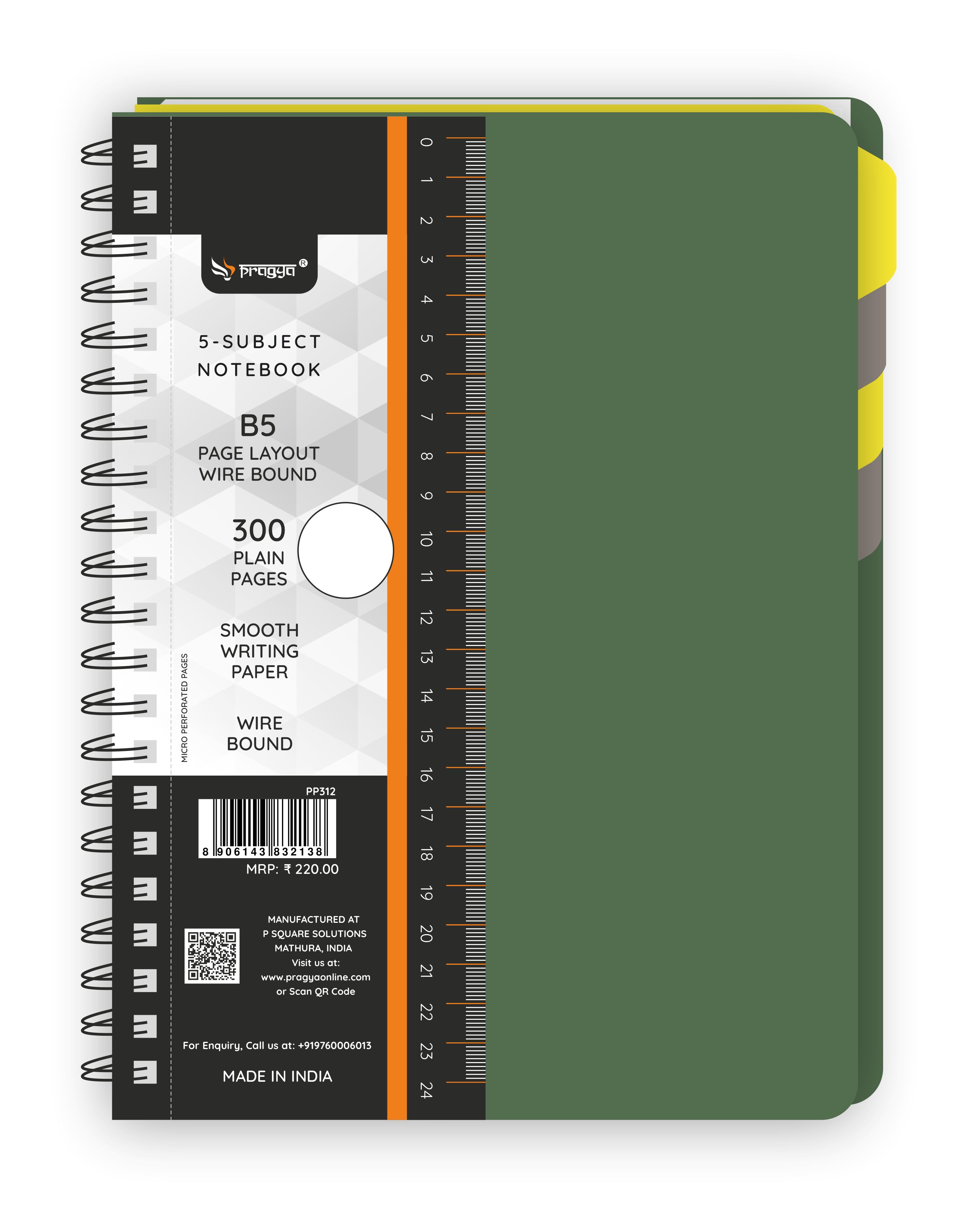 5-Subject B5 Notebook (300 Pages, Ruled/Plain) Textured Cover |  Pack of 2