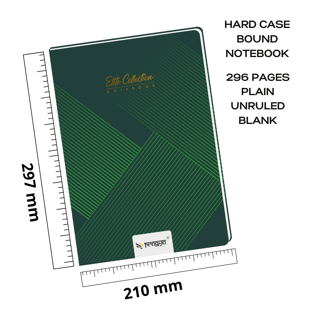 Pragya A4 Notebook Register (296 Pages, Ruled/Plain) Elite Collection Hard Case Cover |  Pack of 4