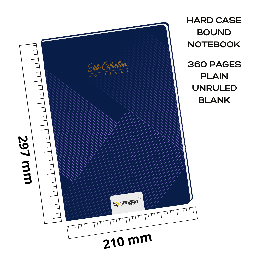 Pragya A4 Notebook Register (360 Pages, Ruled/Plain) Elite Collection Hard Case Cover |  Pack of 4