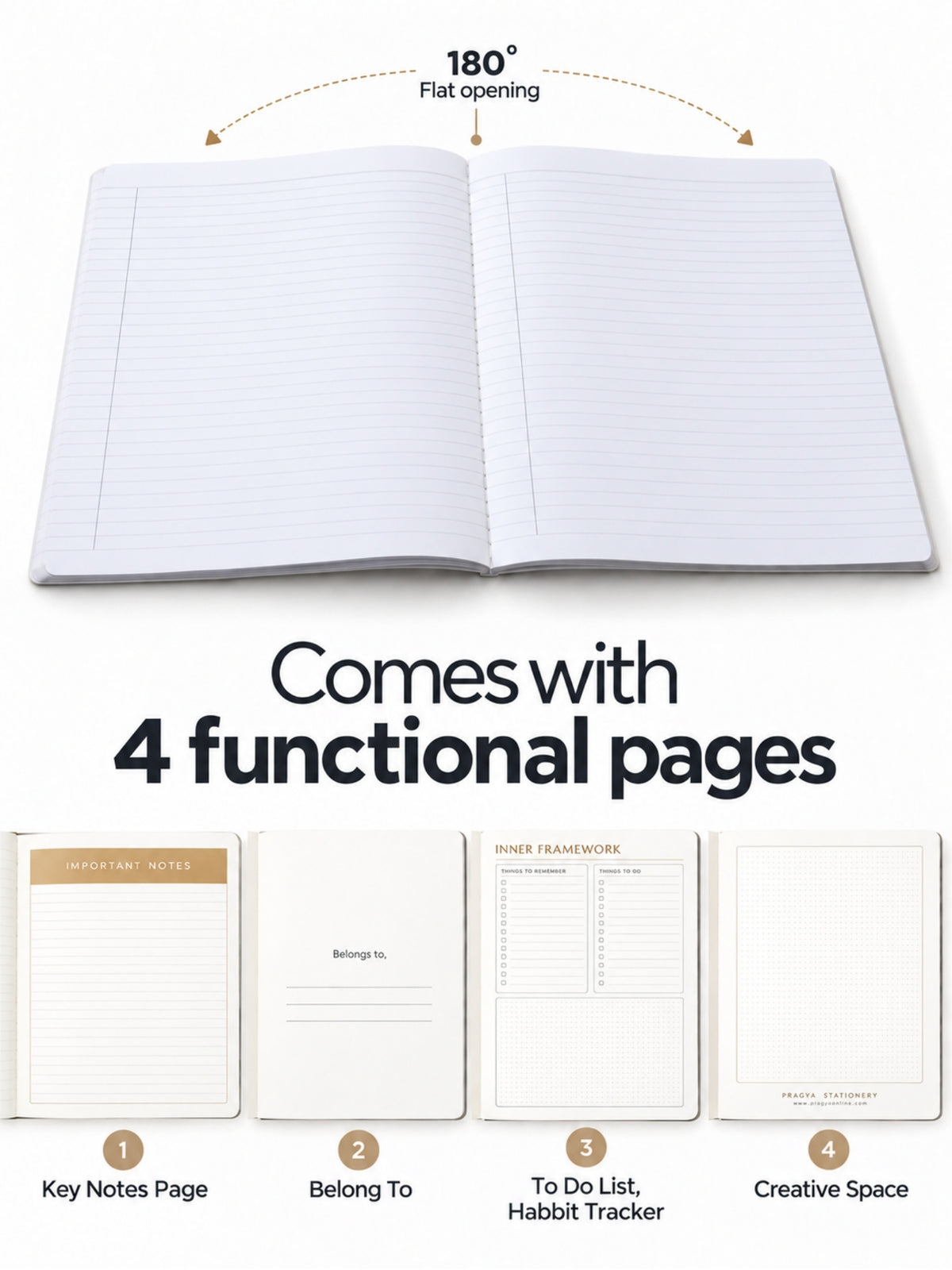 Core Series A4 Notebook | 160 Pages | Ruled | Thread Sewn | Gold Foil Cover