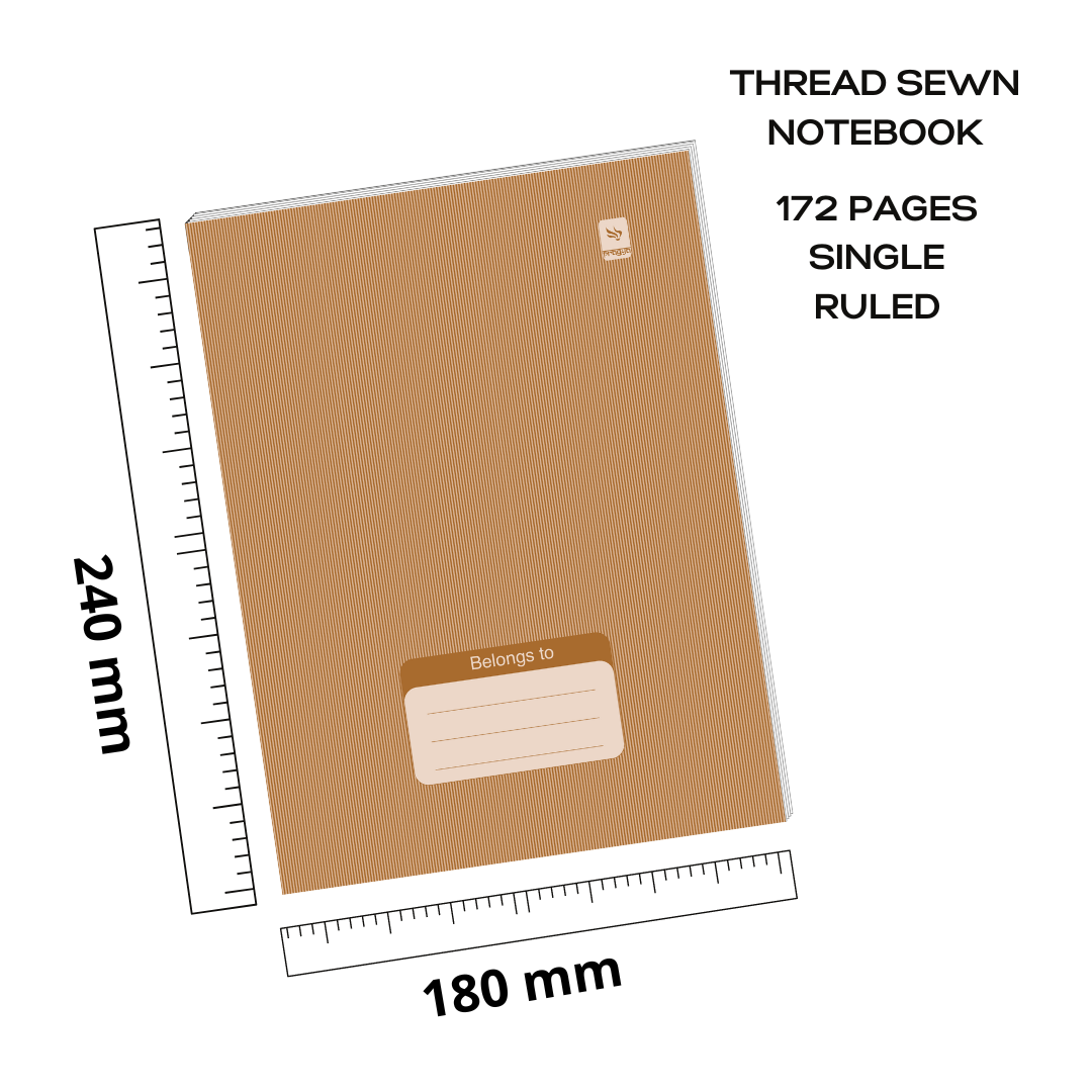 Pragya Notebook (24cm x 18cm, 172 Pages, Single/Four/Square line) Luxe Series Thread Sewn  |  Pack of 6