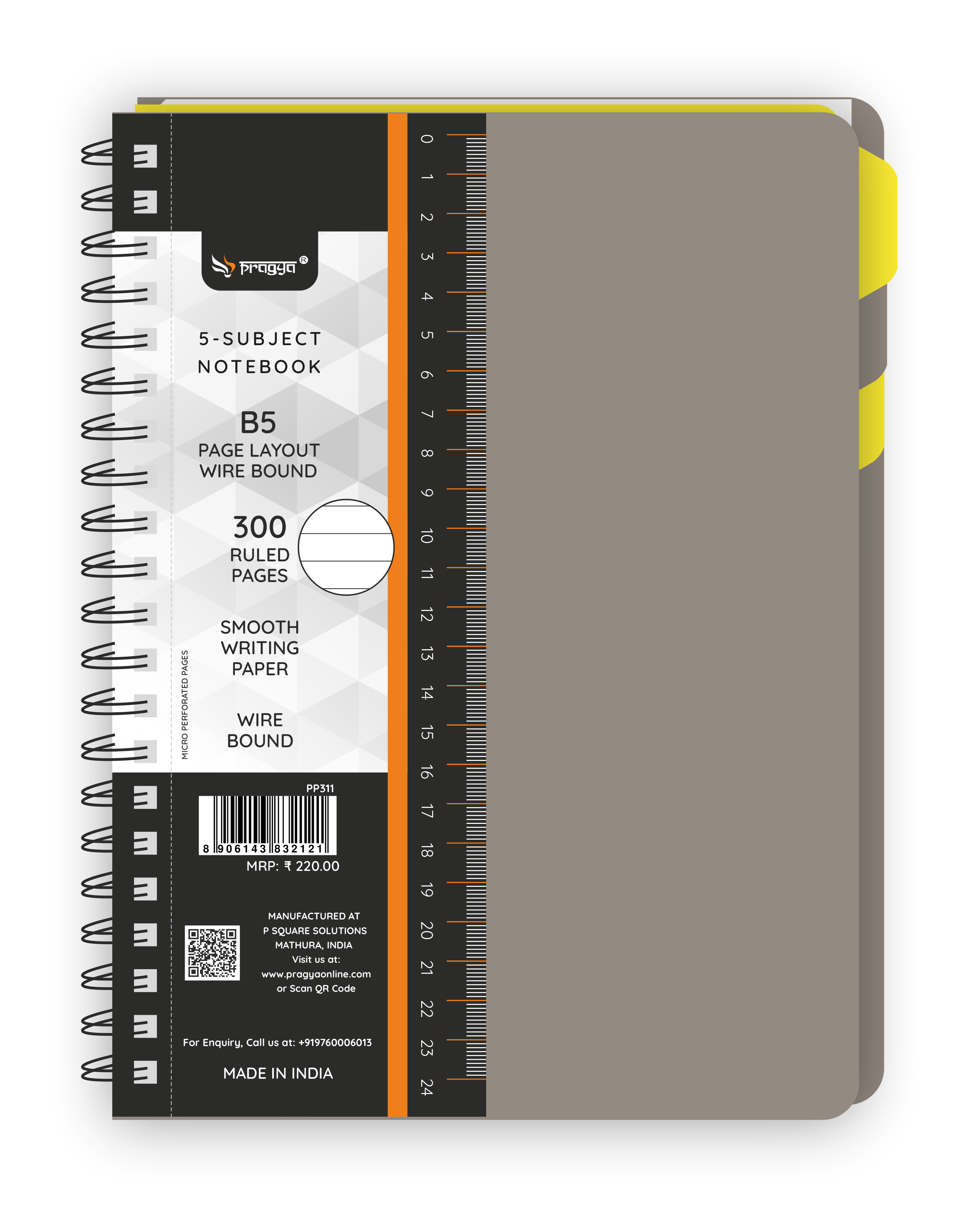 5-Subject B5 Notebook (300 Pages, Ruled/Plain) Textured Cover |  Pack of 2