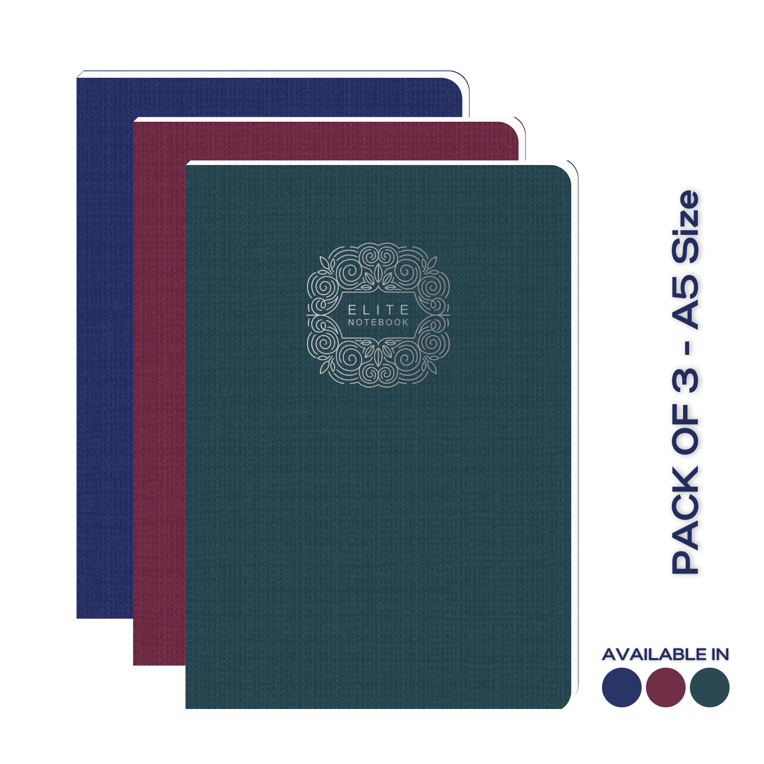 Pragya B5 Notebook (120 Pages, Ruled) Thread Sewn - Textured Cover  |  Pack of 3