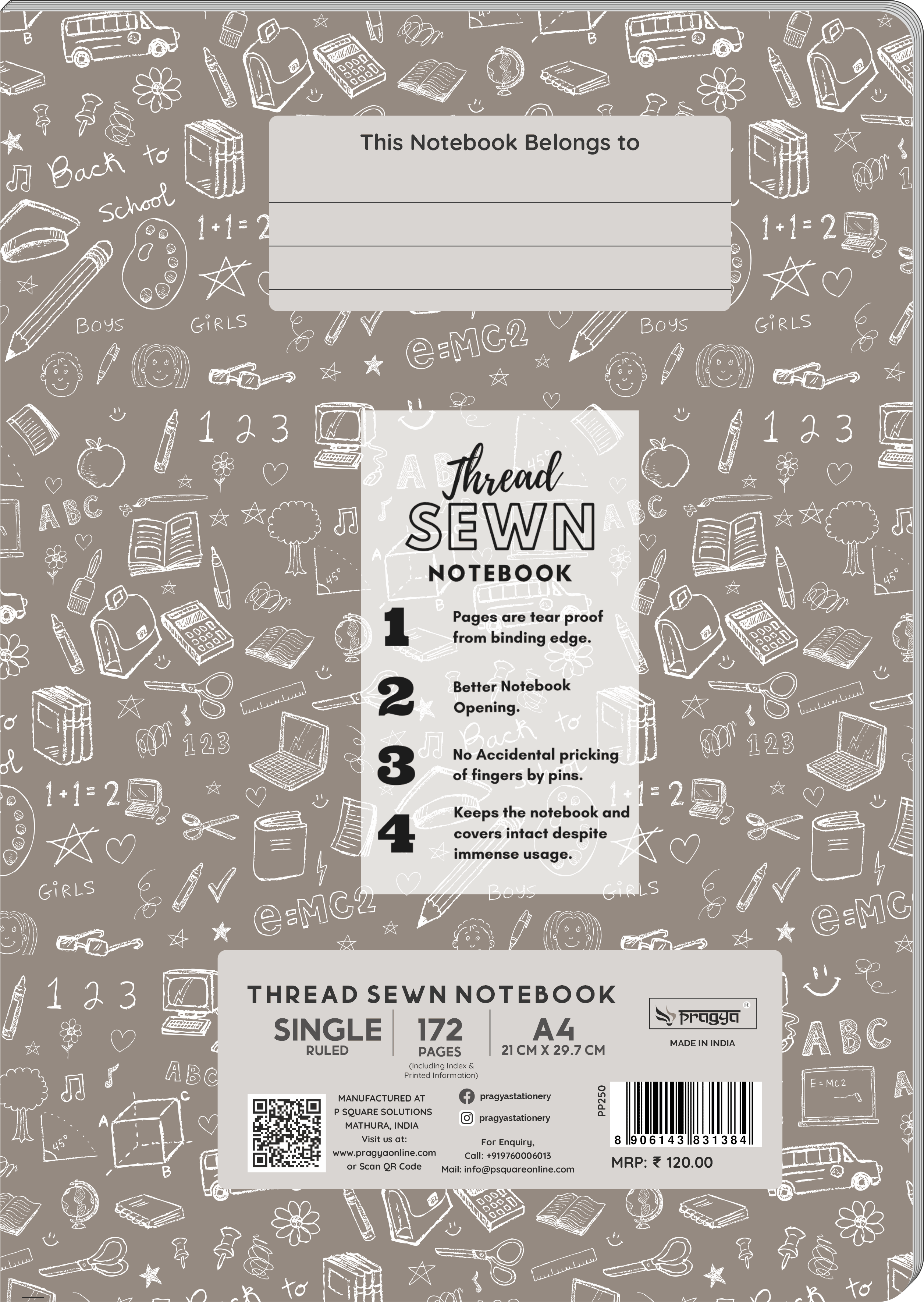Pragya A4 Notebook (172 Pages, Single Ruled) | Luxe Series | Thread Sewn Binding | Premium Durable Notebook for Students & Professionals|  Pack of 3