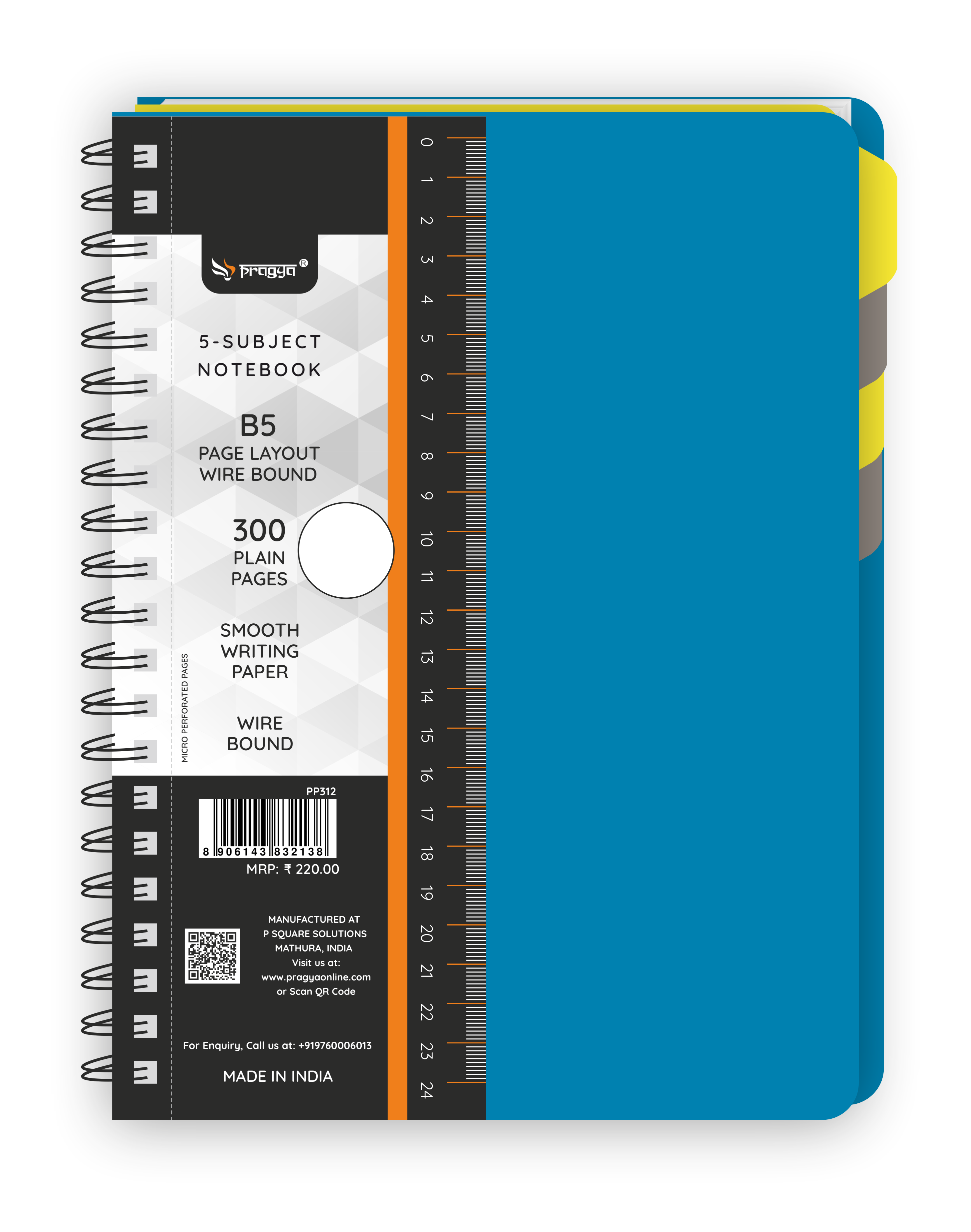 5-Subject B5 Notebook (300 Pages, Ruled/Plain) Textured Cover |  Pack of 2